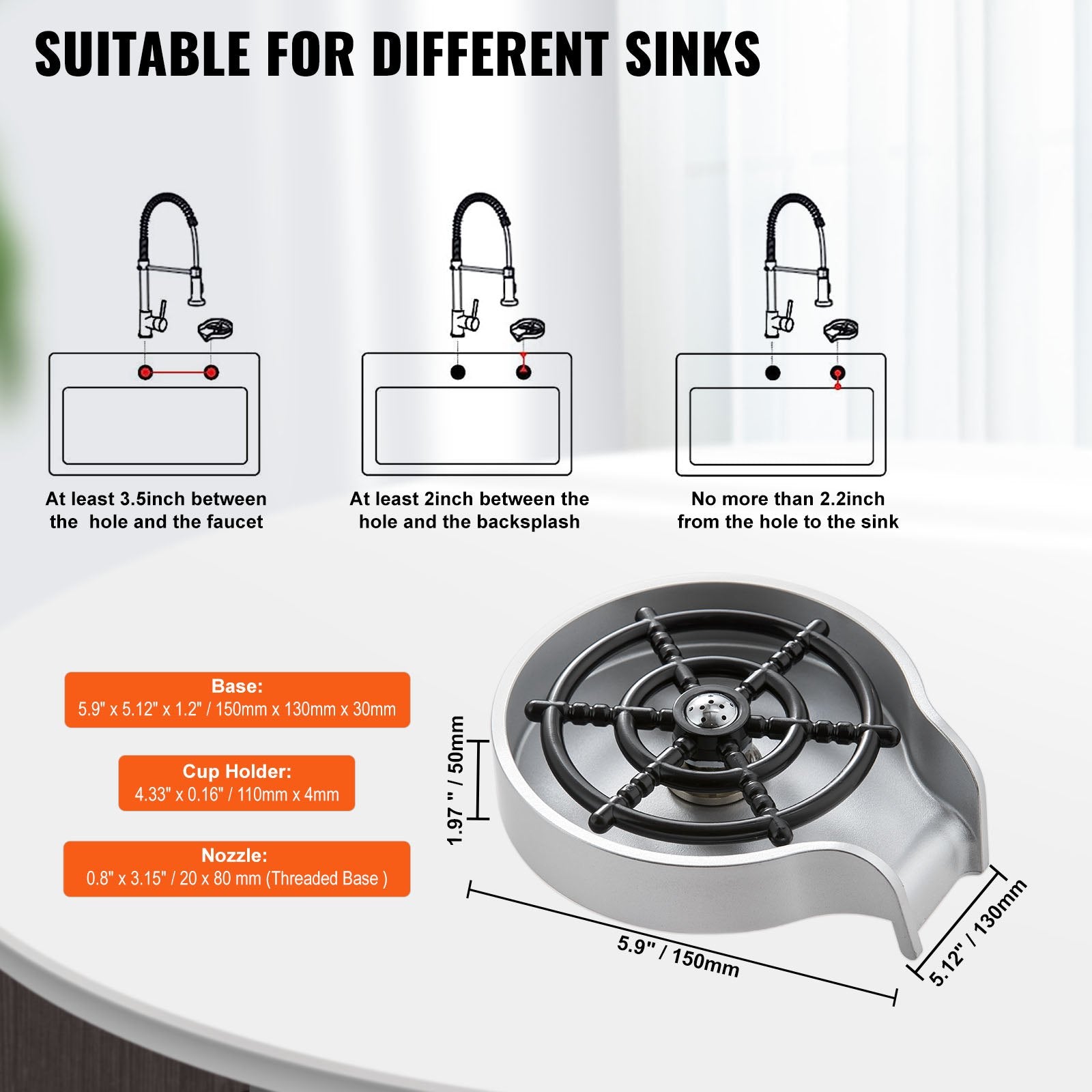 Audio Accessories: VEVOR Glass Rinser 10 Spraying Jets 360° Rotating ABS Cup Washer & Cup Holder