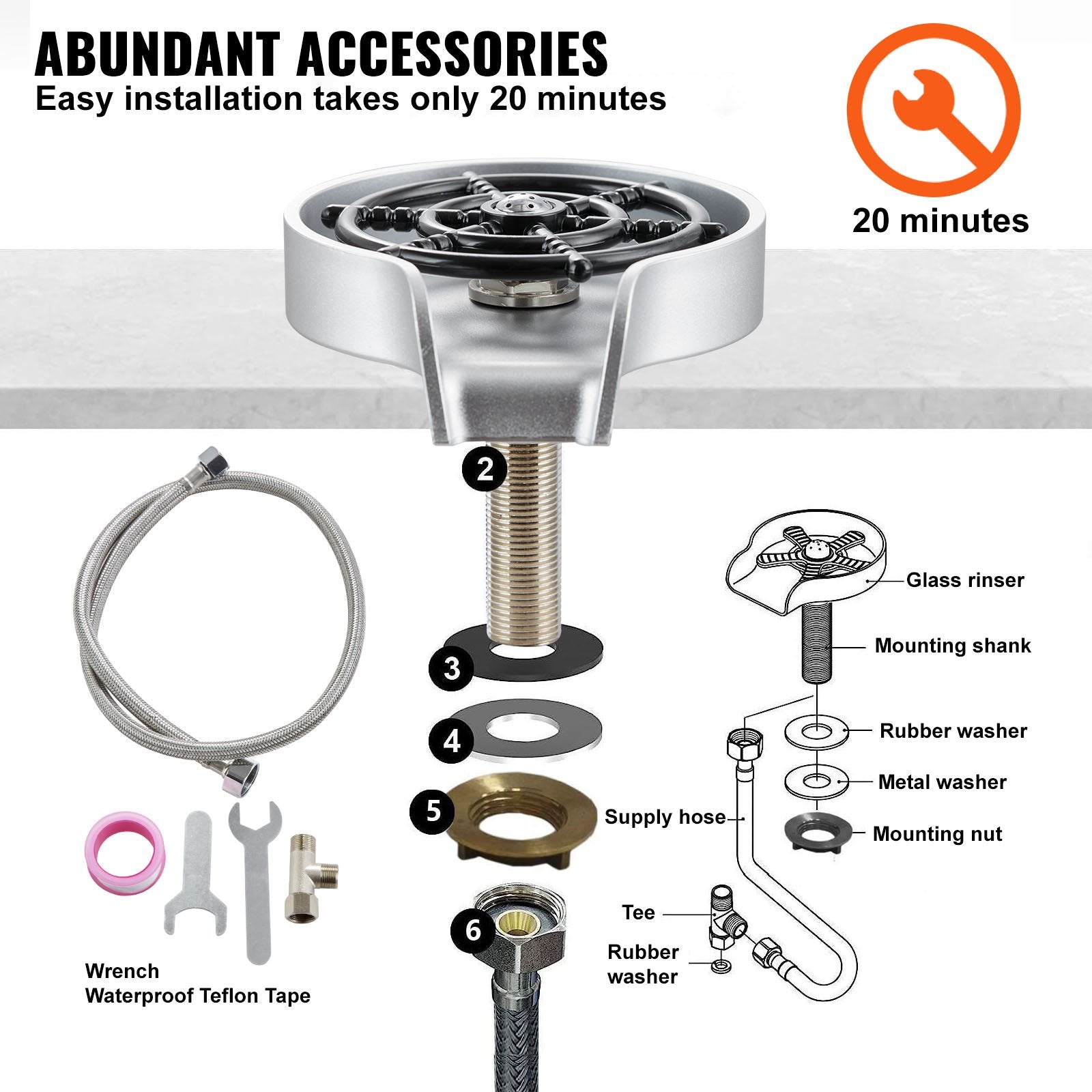 Audio Accessories: VEVOR Glass Rinser 10 Spraying Jets 360° Rotating ABS Cup Washer & Cup Holder