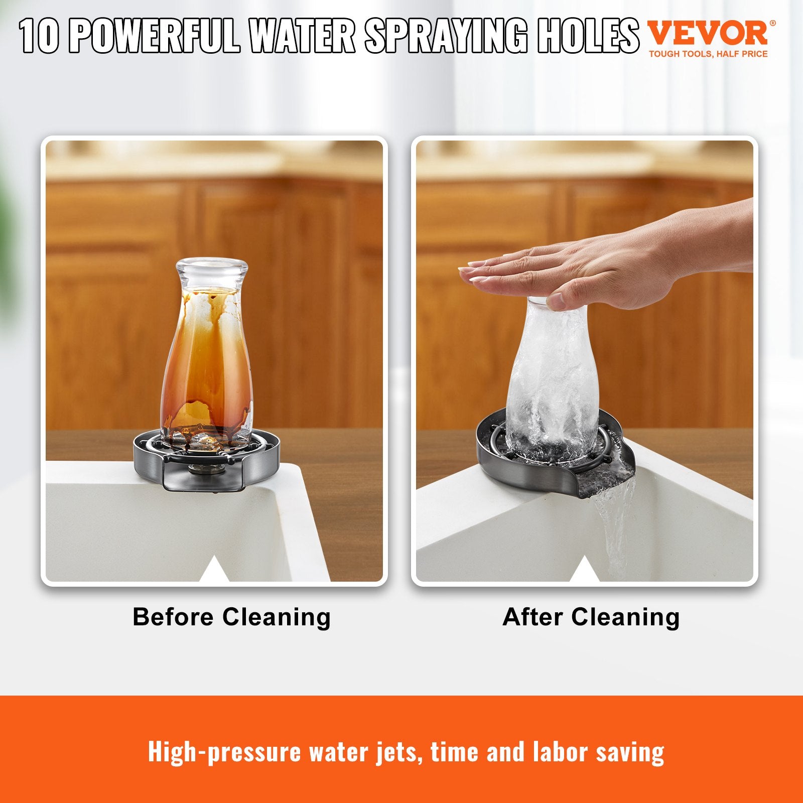 Drinkware: VEVOR Glass Rinser 10-Hole Rotating Stainless Steel Washer ABS Cup Holder