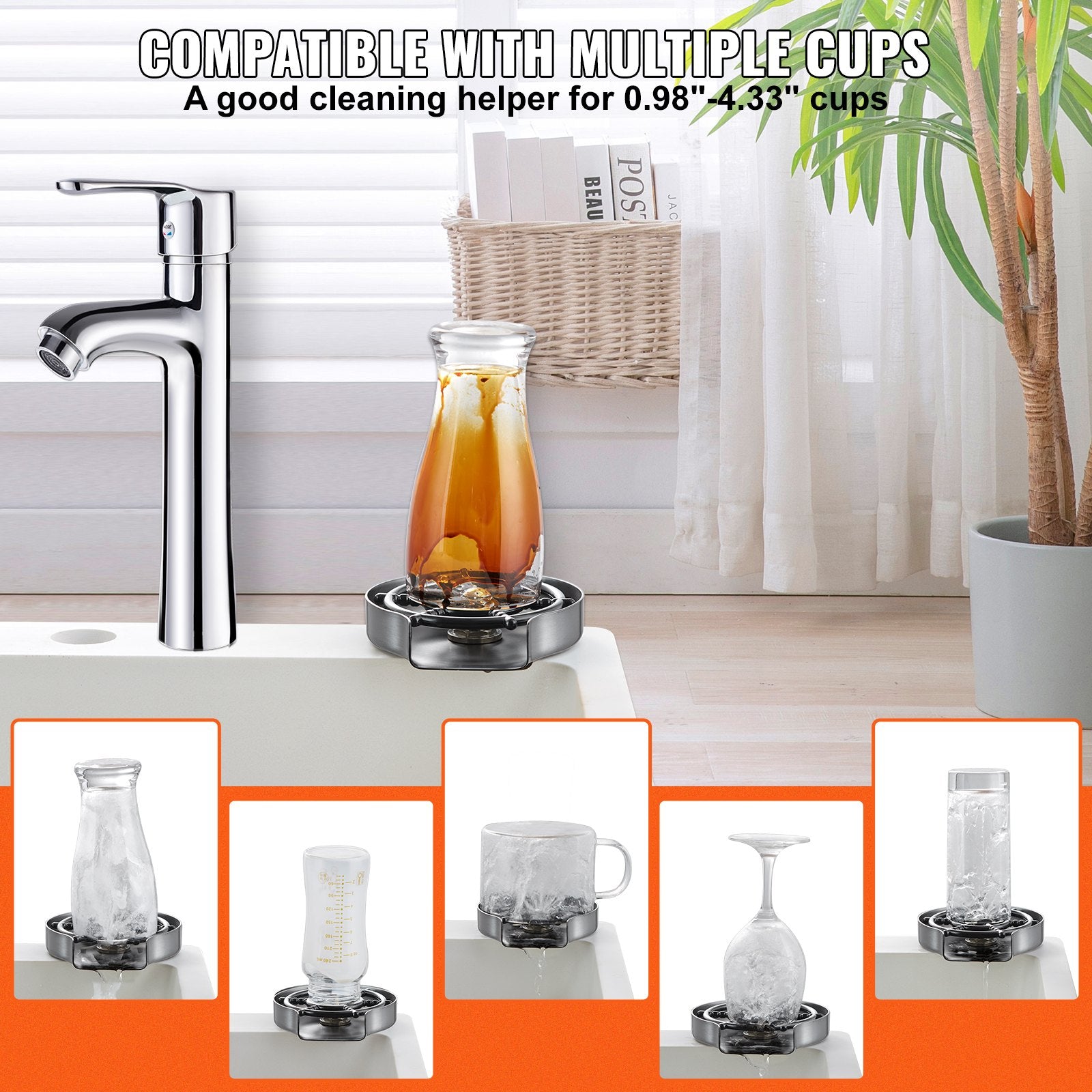 Drinkware: VEVOR Glass Rinser 10-Hole Rotating Stainless Steel Washer ABS Cup Holder