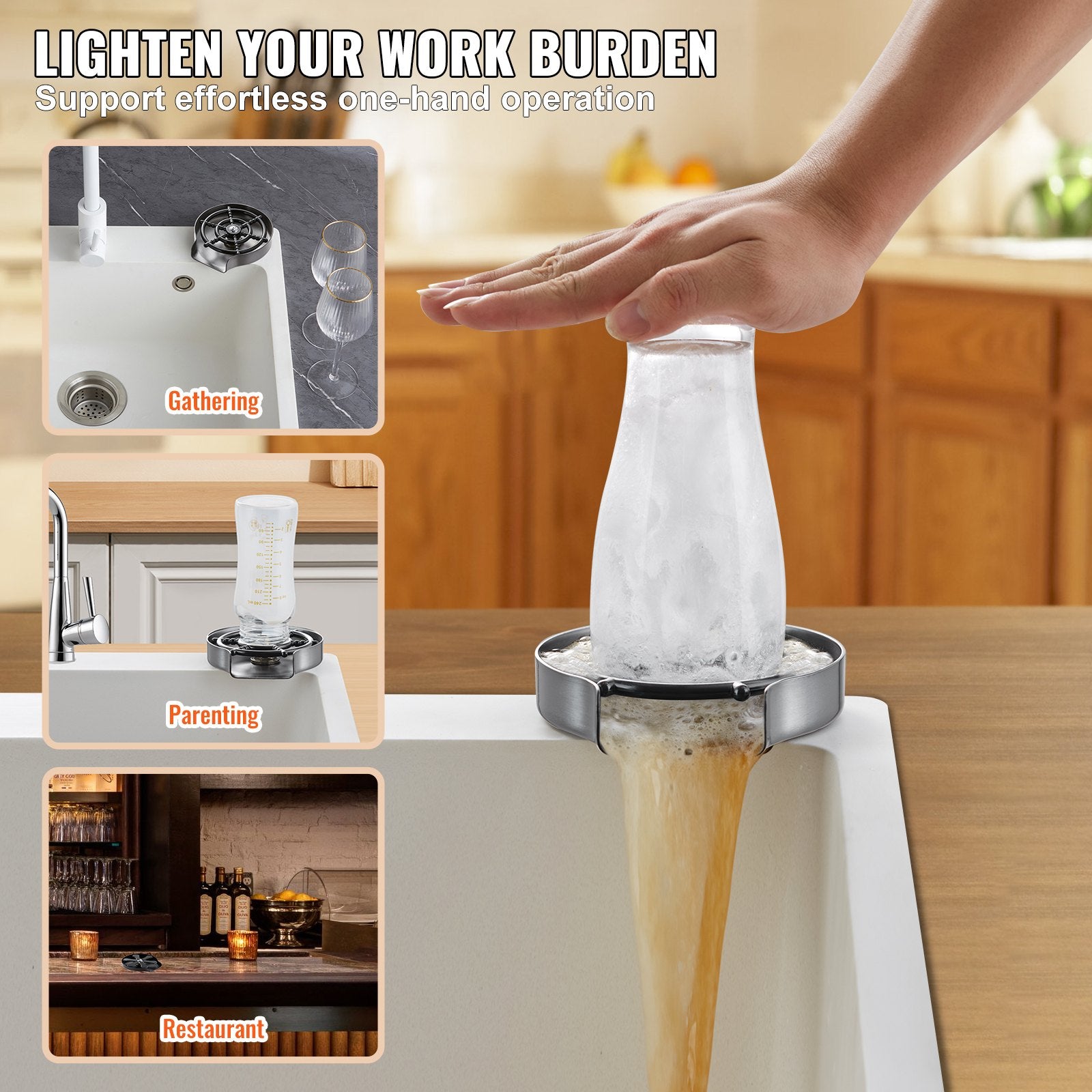 Drinkware: VEVOR Glass Rinser 10-Hole Rotating Stainless Steel Washer ABS Cup Holder