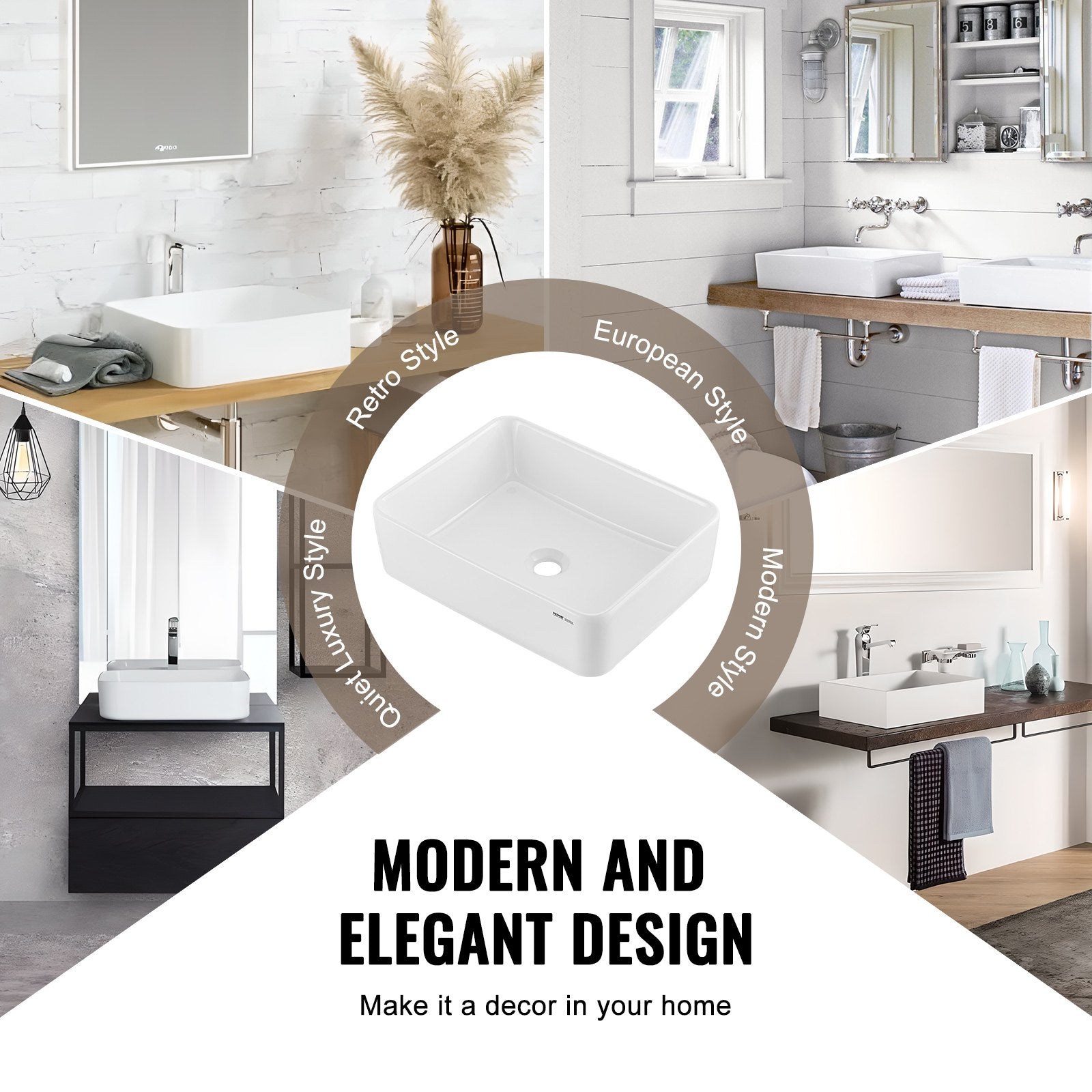 Sinks: VEVOR Modern Ceramic Vessel Sink 48x37cm Bathroom Vanity Bowl Countertop White