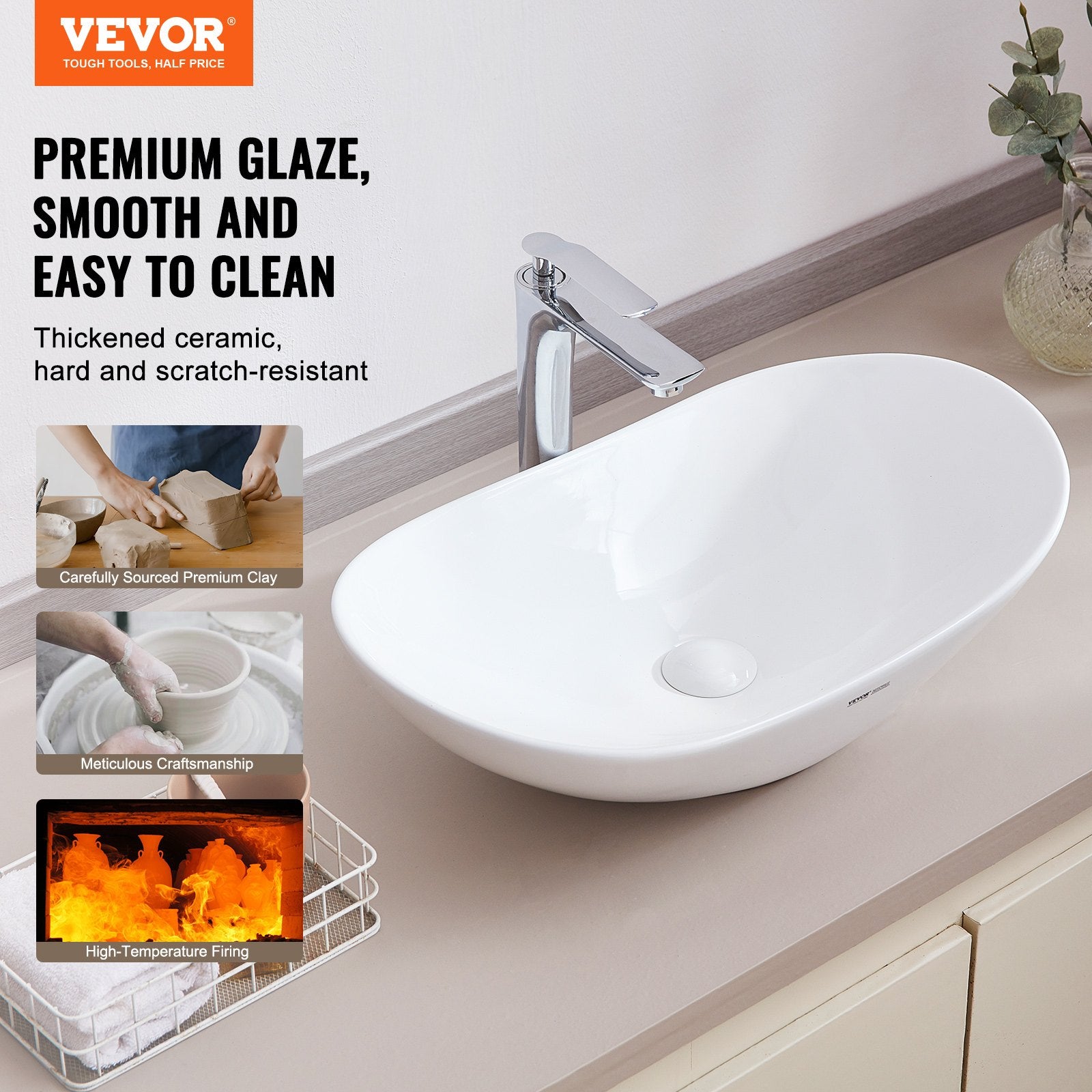 Kitchen & Bathroom DIY: VEVOR Modern Ceramic Vessel Sink 60x36cm Bathroom Vanity Bowl Countertop