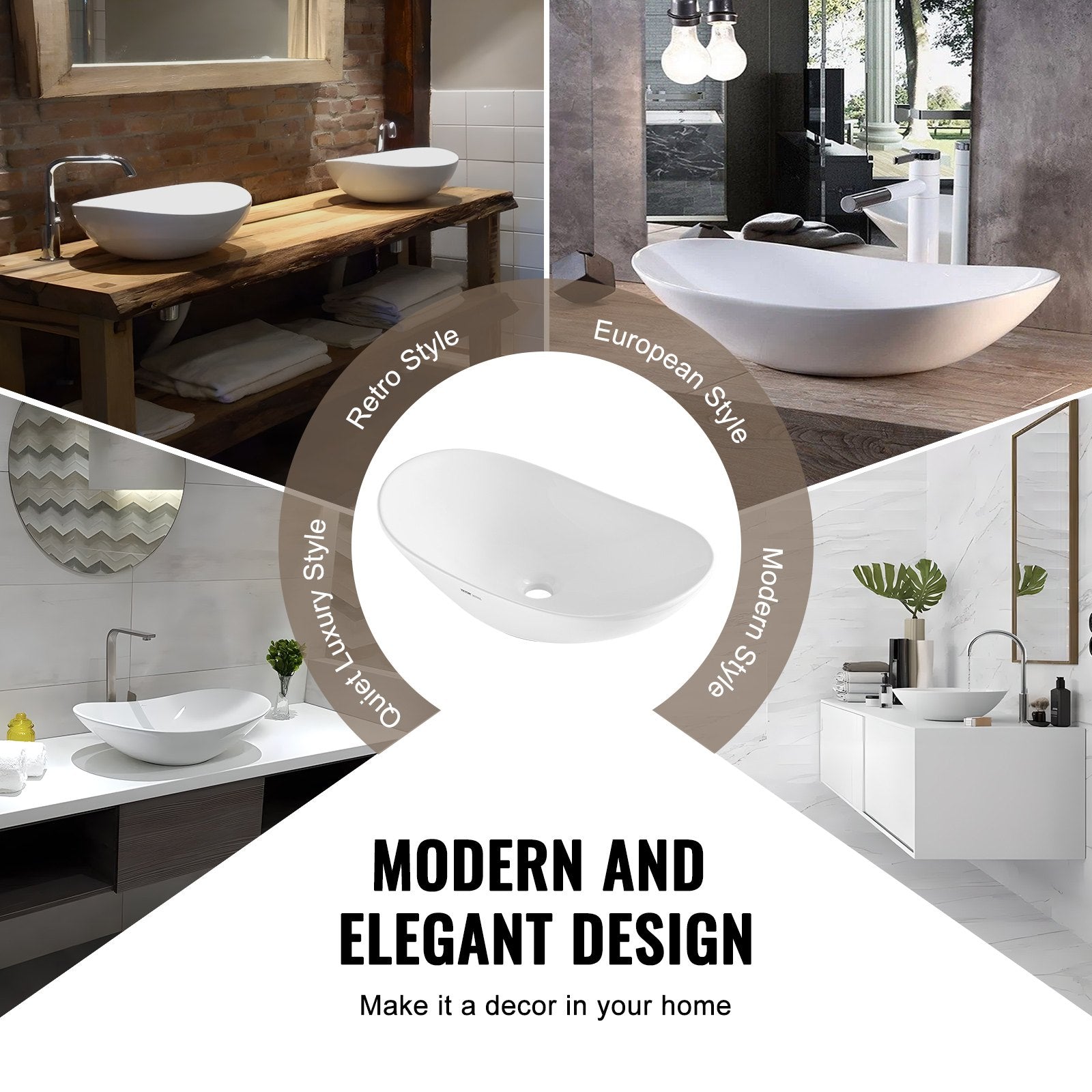 Kitchen & Bathroom DIY: VEVOR Modern Ceramic Vessel Sink 60x36cm Bathroom Vanity Bowl Countertop