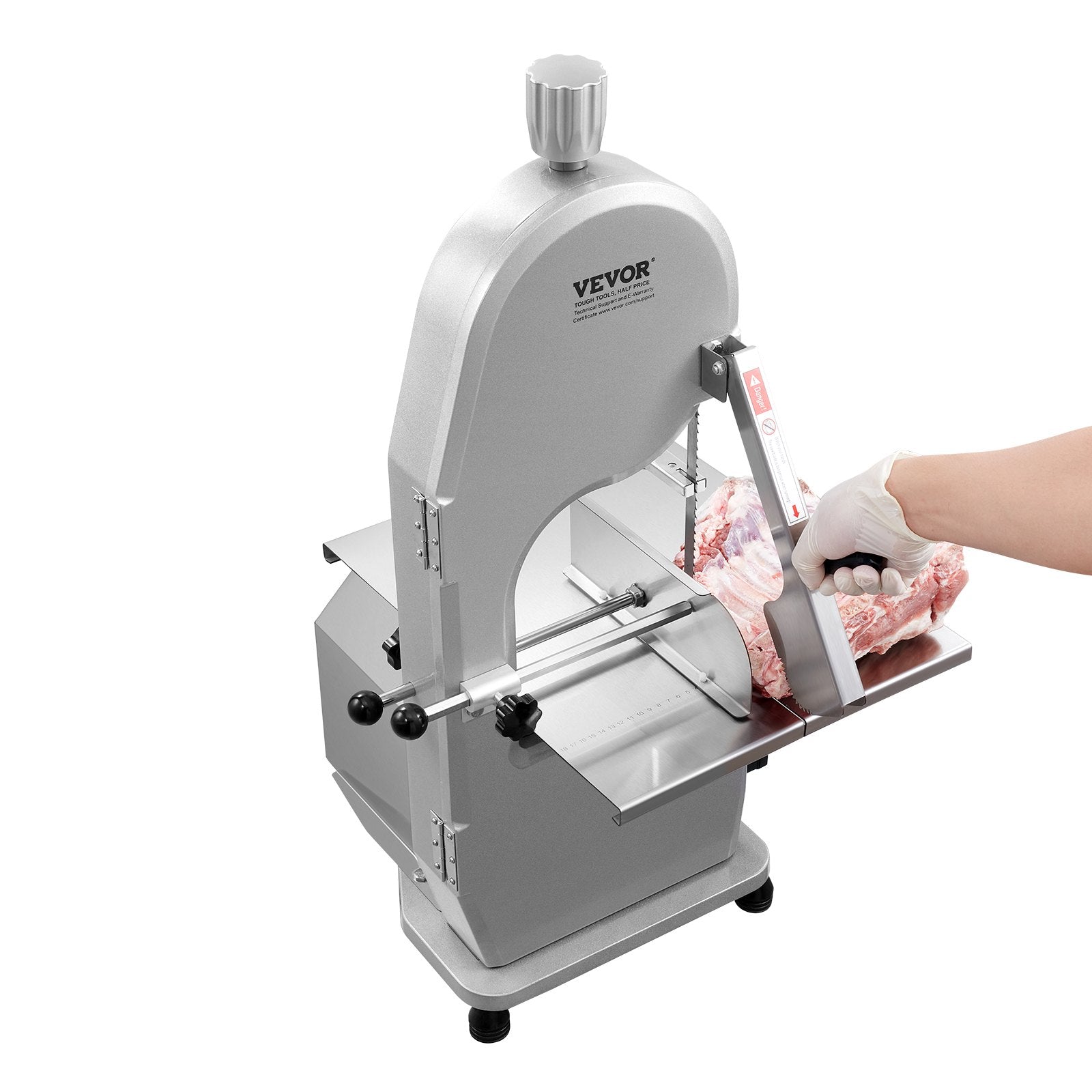 Commercial Electric Meat Bandsaw, 1800W Stainless Steel Countertop Bone Sawing Machine, 380 x 485 mm Workbench, 180 mm Max Cutting Thickness, Frozen Meat Cutter with 5 Blades for Rib Pork Beef