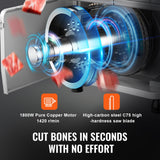 Chainsaws: VEVOR Commercial Electric Meat Bandsaw, 1800W Stainless Steel Countertop Bone Sawing Machine, 380 x 485 mm Workbench, 180 mm Max Cutting Thickness, Frozen Meat Cutter with 5 Blades for Rib Pork Beef