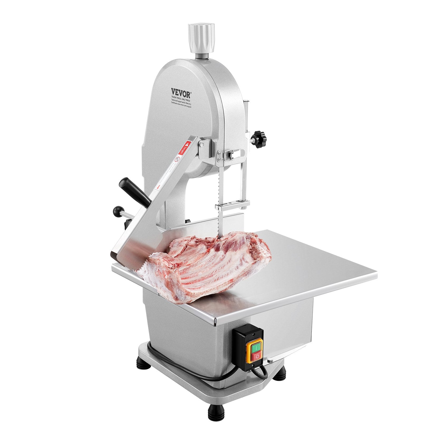 Commercial Electric Meat Bandsaw, 1800W Stainless Steel Countertop Bone Sawing Machine, 380 x 485 mm Workbench, 180 mm Max Cutting Thickness, Frozen Meat Cutter with 5 Blades for Rib Pork Beef