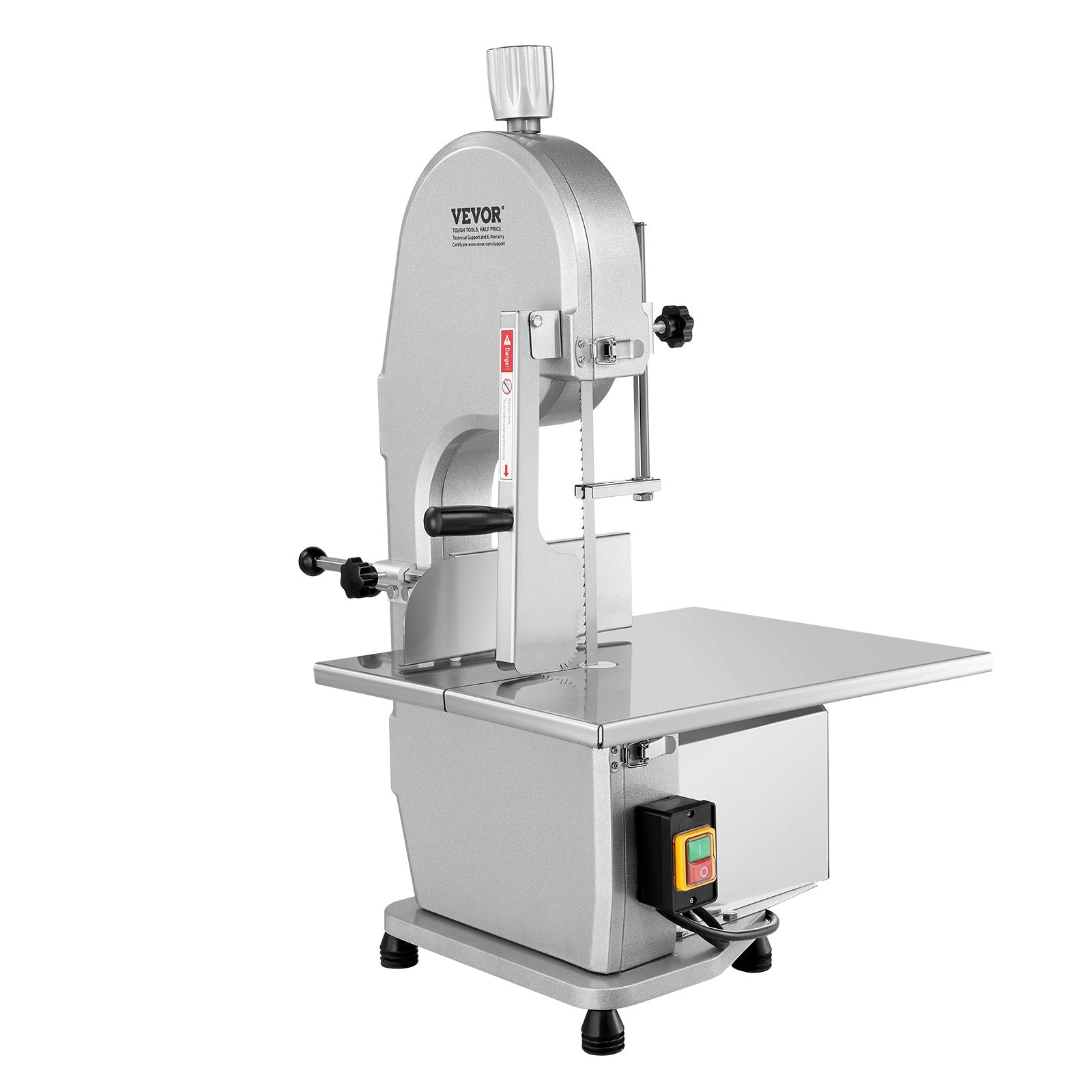Commercial Electric Meat Bandsaw, 1800W Stainless Steel Countertop Bone Sawing Machine, 380 x 485 mm Workbench, 180 mm Max Cutting Thickness, Frozen Meat Cutter with 5 Blades for Rib Pork Beef