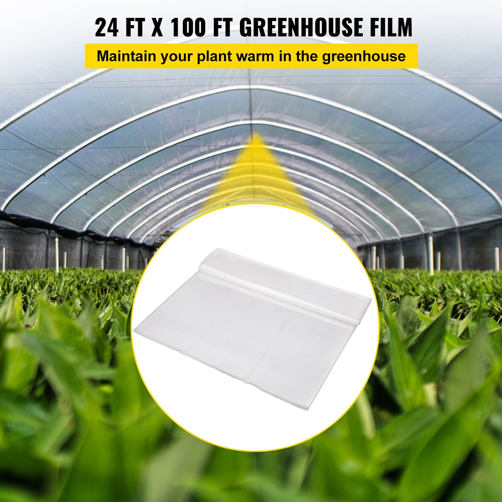 Greenhouses & Accessories: VEVOR Greenhouse Film, 24\' x 100\' Greenhouse Plastic Sheeting, 6 mil Thickness Suncover Greenhouse, Clear Polyethylene Cover, UV Proof Farm Plastic Supply for Gardening, Farming and Agriculture