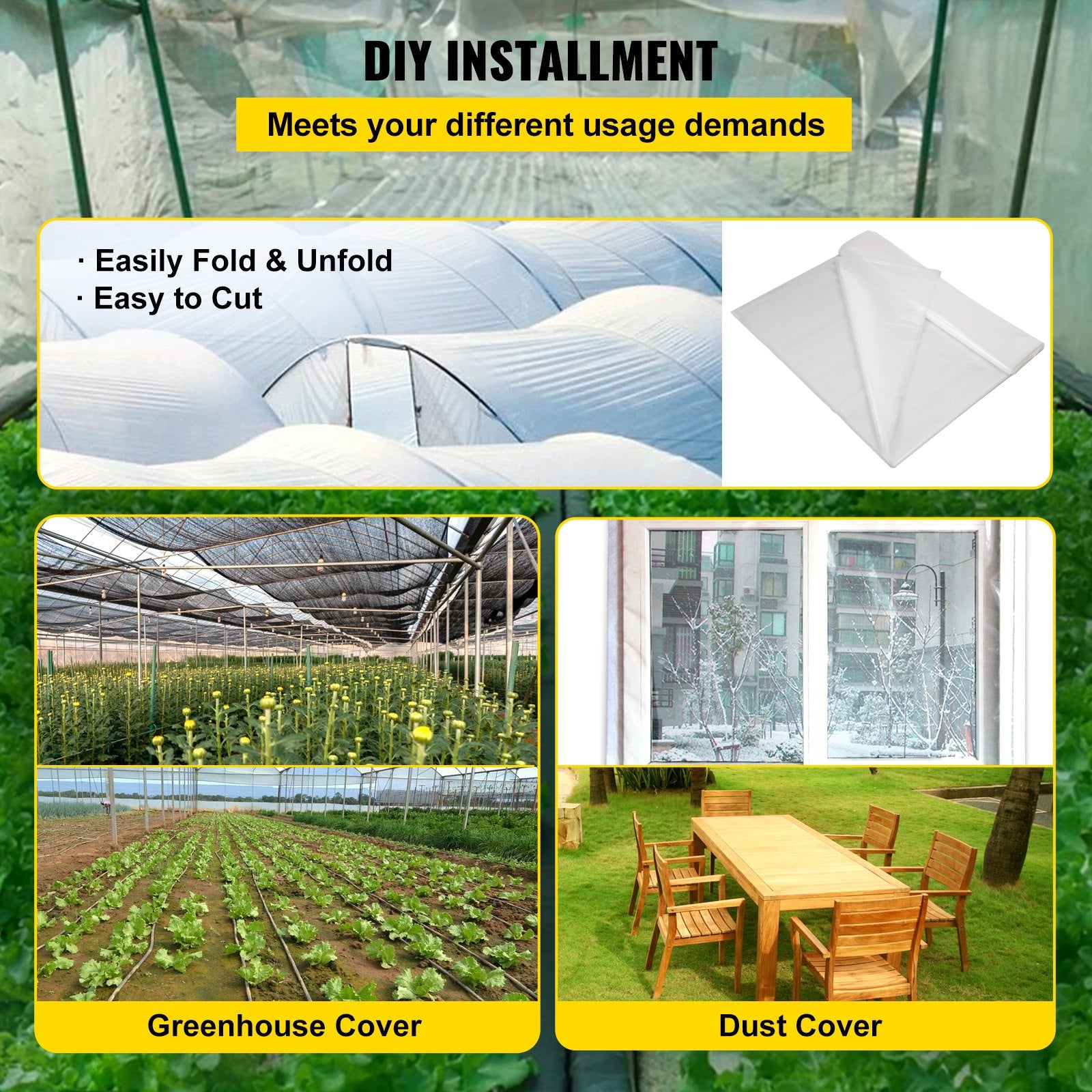 Greenhouses & Accessories: VEVOR Greenhouse Film, 24\' x 100\' Greenhouse Plastic Sheeting, 6 mil Thickness Suncover Greenhouse, Clear Polyethylene Cover, UV Proof Farm Plastic Supply for Gardening, Farming and Agriculture