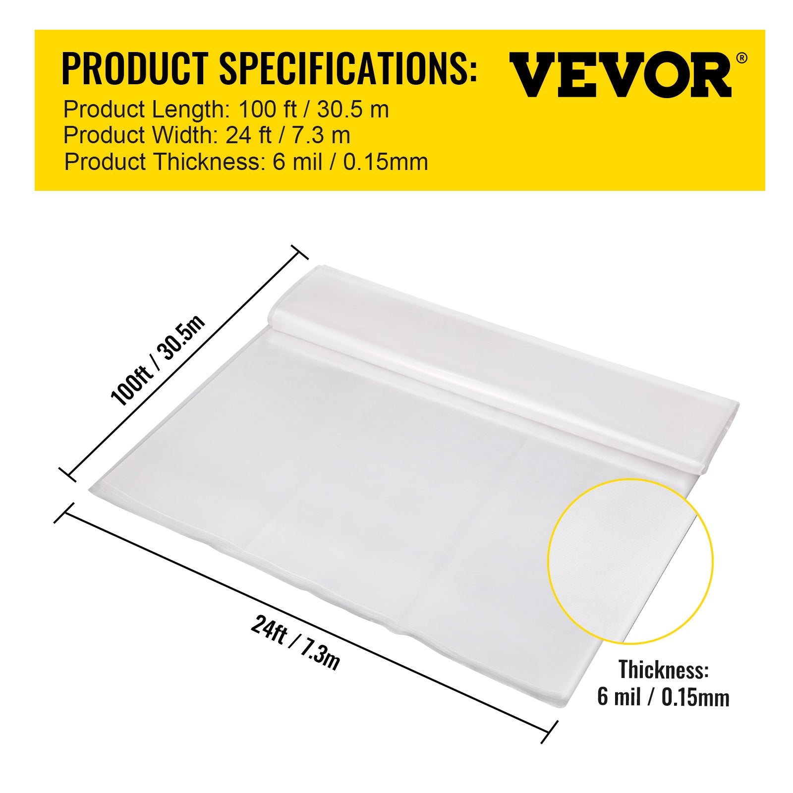 Greenhouses & Accessories: VEVOR Greenhouse Film, 24\' x 100\' Greenhouse Plastic Sheeting, 6 mil Thickness Suncover Greenhouse, Clear Polyethylene Cover, UV Proof Farm Plastic Supply for Gardening, Farming and Agriculture