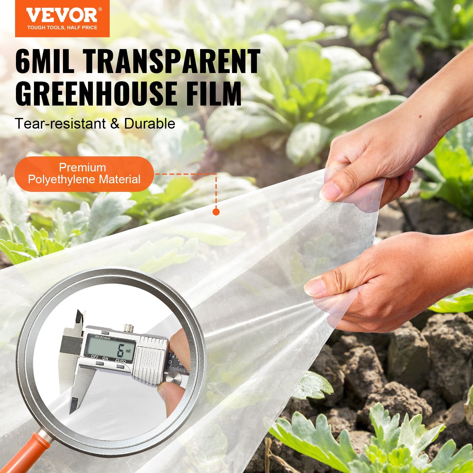 Gardening Tools: VEVOR Greenhouse Plastic Sheeting 7.6 x 7.6 m, 6 Mil Thickness Clear Greenhouse Film, Polyethylene Film 4 Year UV Resistant, for Gardening, Farming, Agriculture, Garden