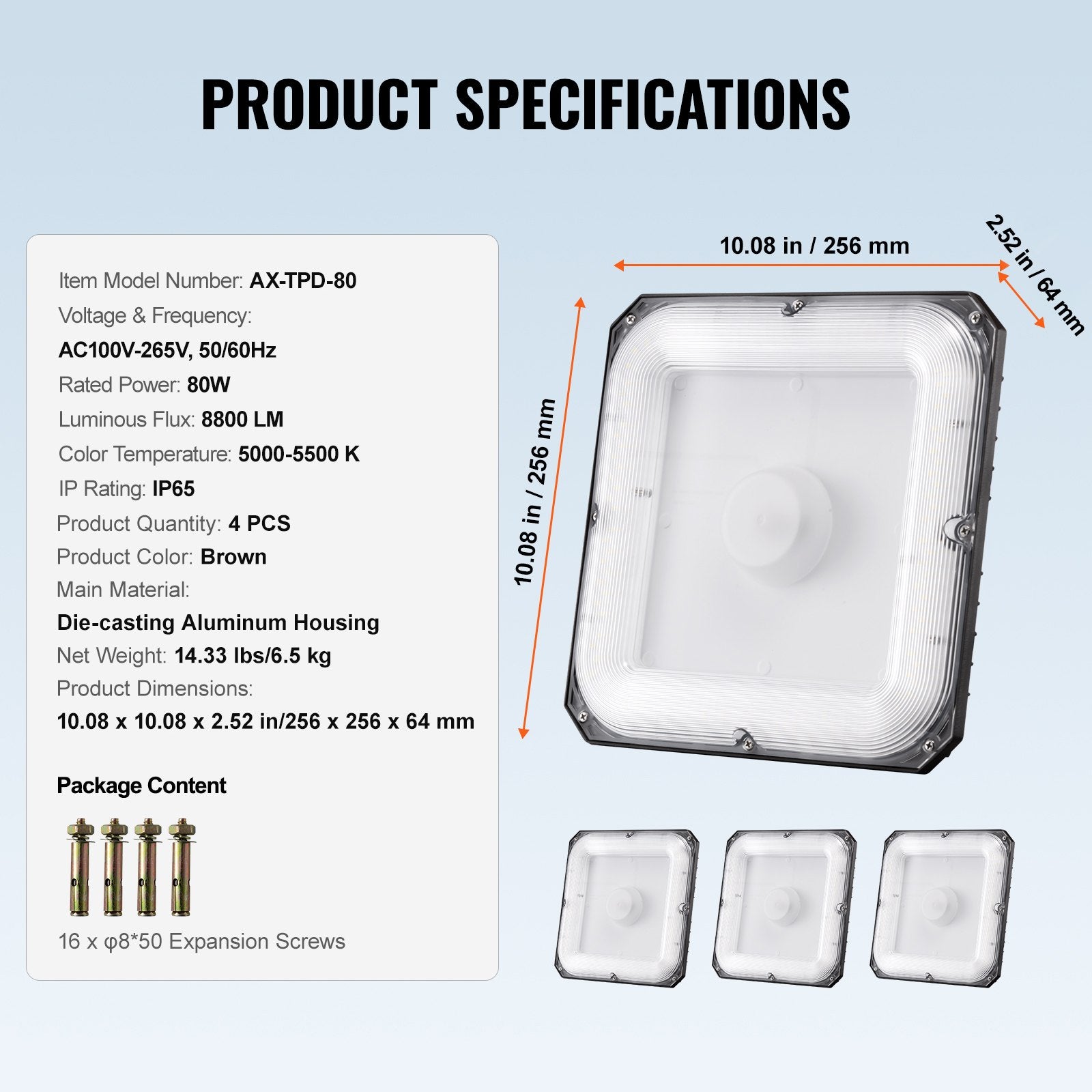 Outdoor Lights: VEVOR 4 Pack LED Canopy Lights 80W 8800LM 5000K Daylight Outdoor Canopy Lighting