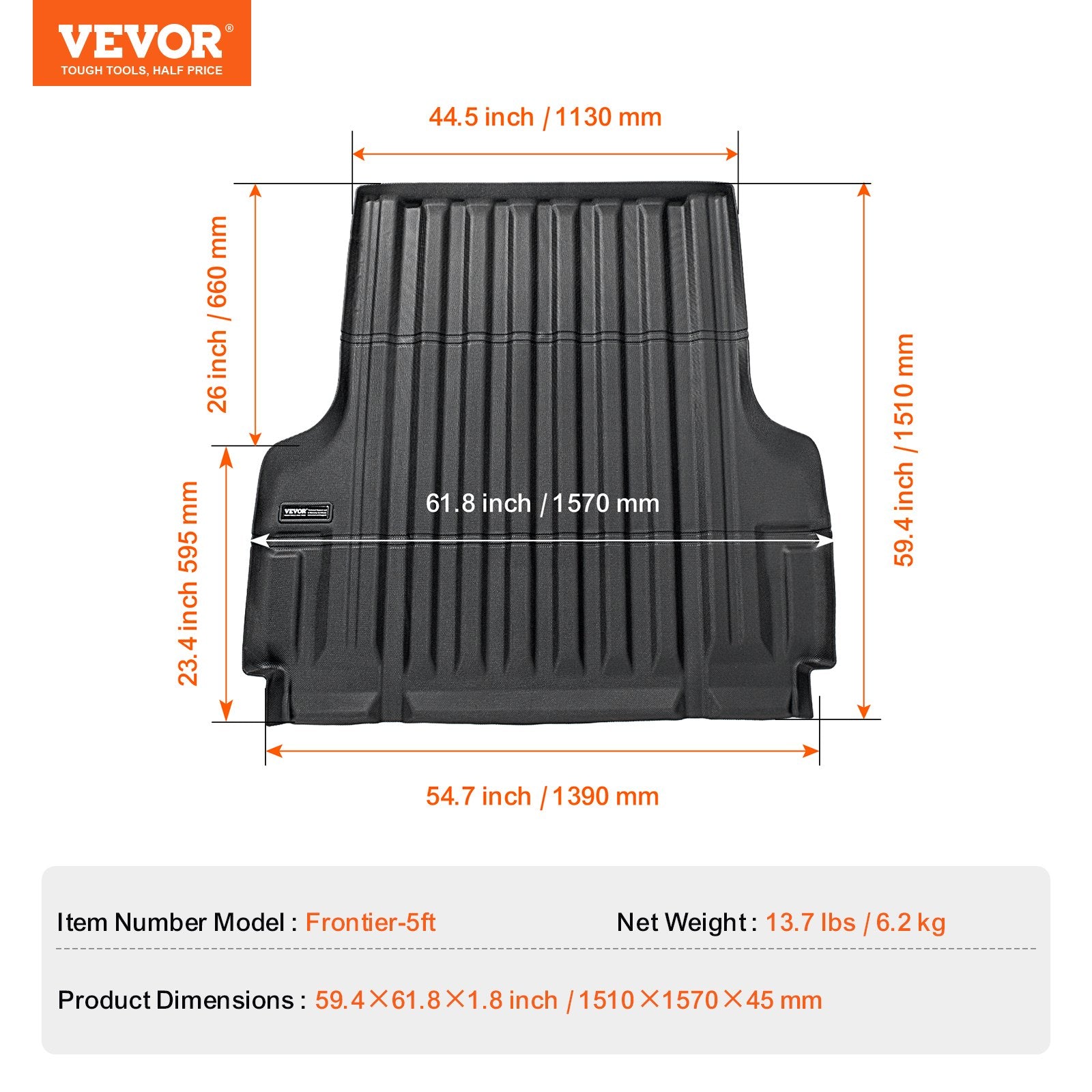 Automotive Parts: VEVOR Truck Bed Mat Fit 2022-2024 Nissan Frontier TPE Truck Bed Liner Accessory