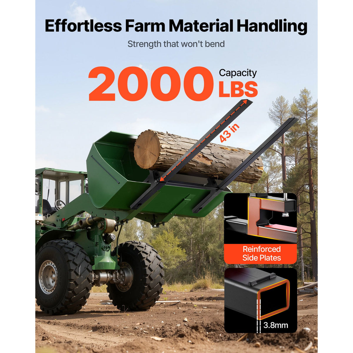 Pallet Forks, 907 kg Clamp on Pallet Forks, 149 cm Total Length Heavy-Duty Tractor Fork with Adjustable Stabilizer Bar for Tractor Attachments, Loader Bucket, and Skid Steer, Black