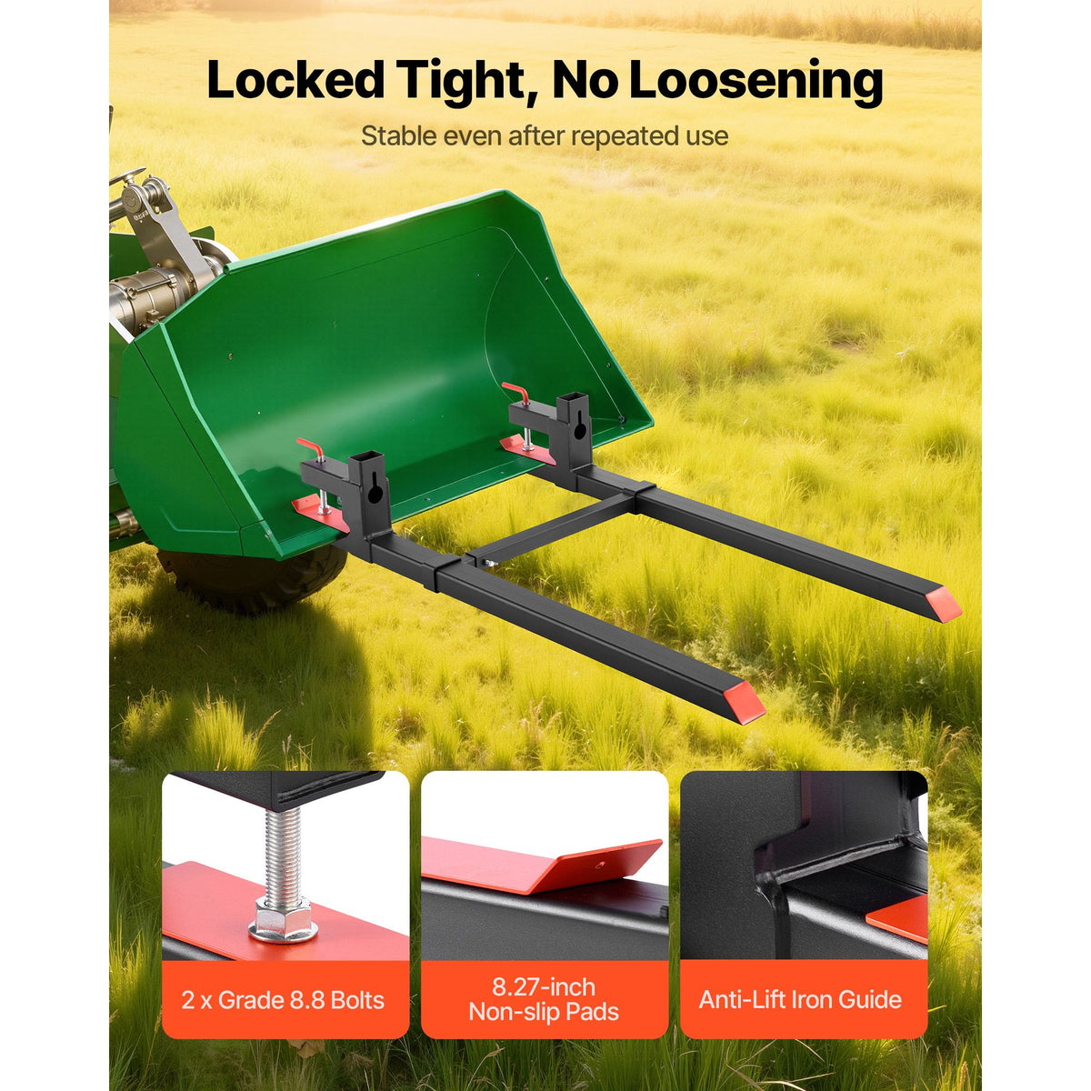 Pallet Forks, 907 kg Clamp on Pallet Forks, 149 cm Total Length Heavy-Duty Tractor Fork with Adjustable Stabilizer Bar for Tractor Attachments, Loader Bucket, and Skid Steer, Black