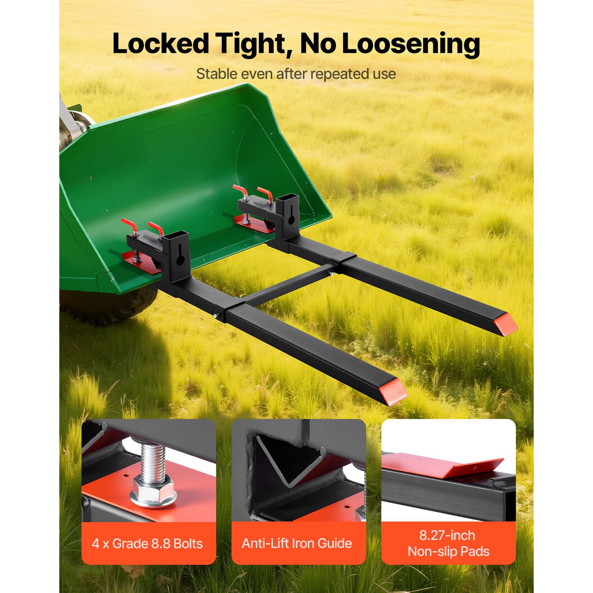 Pallet Forks, 1814 kg Clamp on Pallet Forks, 149 cm Total Length Heavy-Duty Tractor Fork with Adjustable Stabilizer Bar for Tractor Attachments, Loader Bucket, and Skid Steer, Black