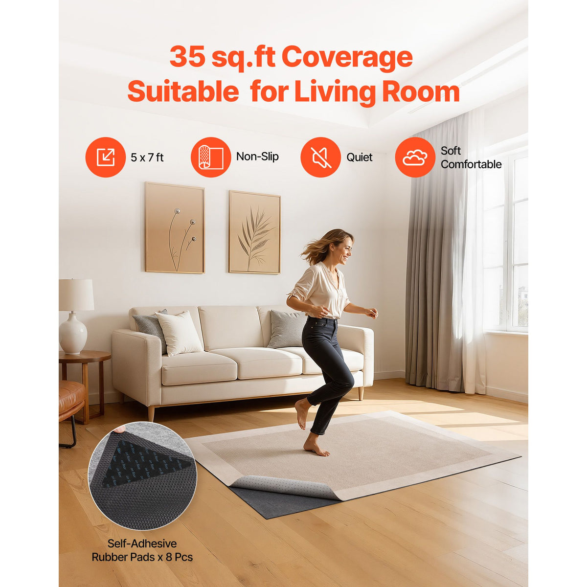 Rug Pad 1.52 x 2.13 m, Non-slip Carpet Area Pad, Rug Mat Padding with Dual Surface Felt Cushion & Rubber Gripper, Hardwood Floor Protection for All Floors, Finishes, Keeps Carpets in Place