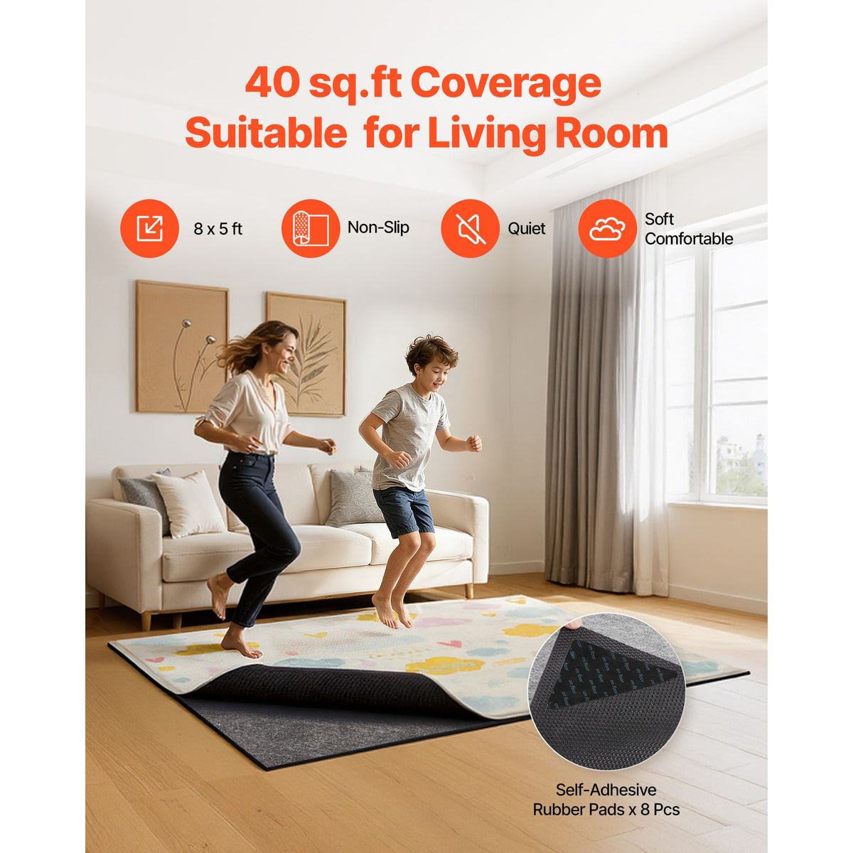 Rug Pad 2.44 x 1.52 m, Non-slip Carpet Area Pad, Rug Mat Padding with Dual Surface Felt Cushion & Rubber Gripper, Hardwood Floor Protection for All Floors, Finishes, Keeps Carpets in Place