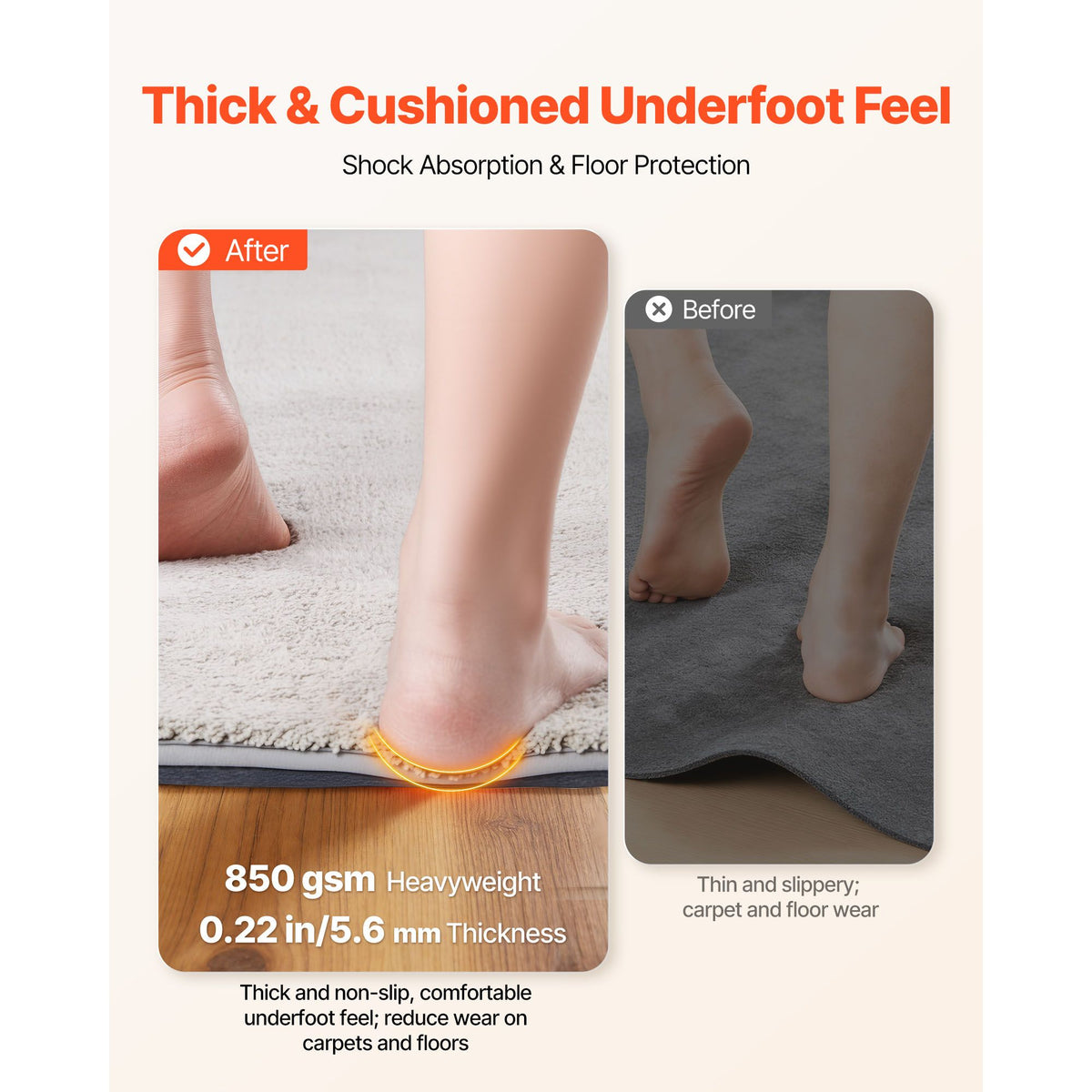 Rug Pad 2.44 x 1.52 m, Non-slip Carpet Area Pad, Rug Mat Padding with Dual Surface Felt Cushion & Rubber Gripper, Hardwood Floor Protection for All Floors, Finishes, Keeps Carpets in Place