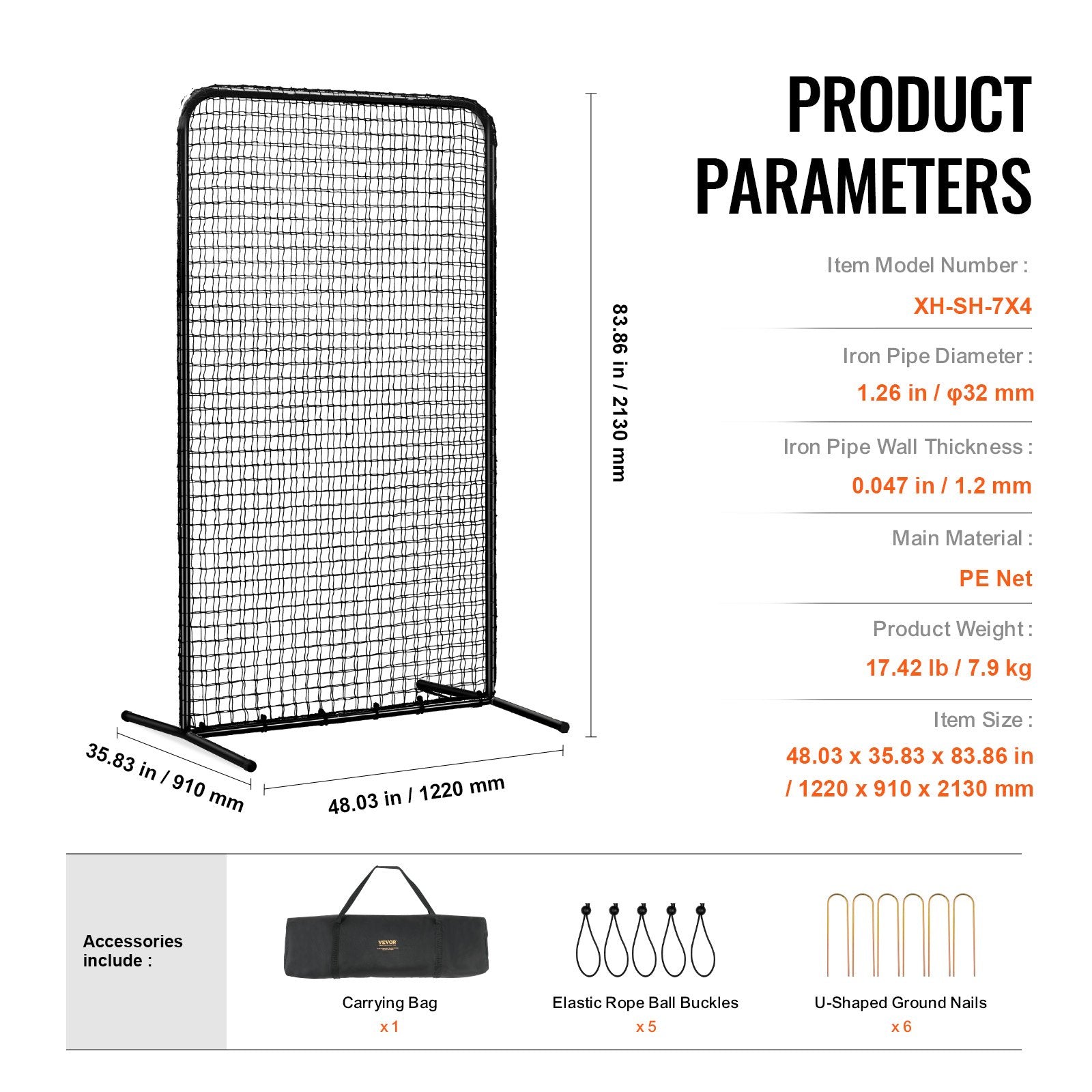 Netball & Netball Accessories: VEVOR I Screen Baseball for Batting Cage, 7x4 ft Baseball Softball Safety Screen, Body Protector Portable Batting Screen with Carry Bag & Ground Stakes, Heavy Duty Pitching Net for Pitchers Protection