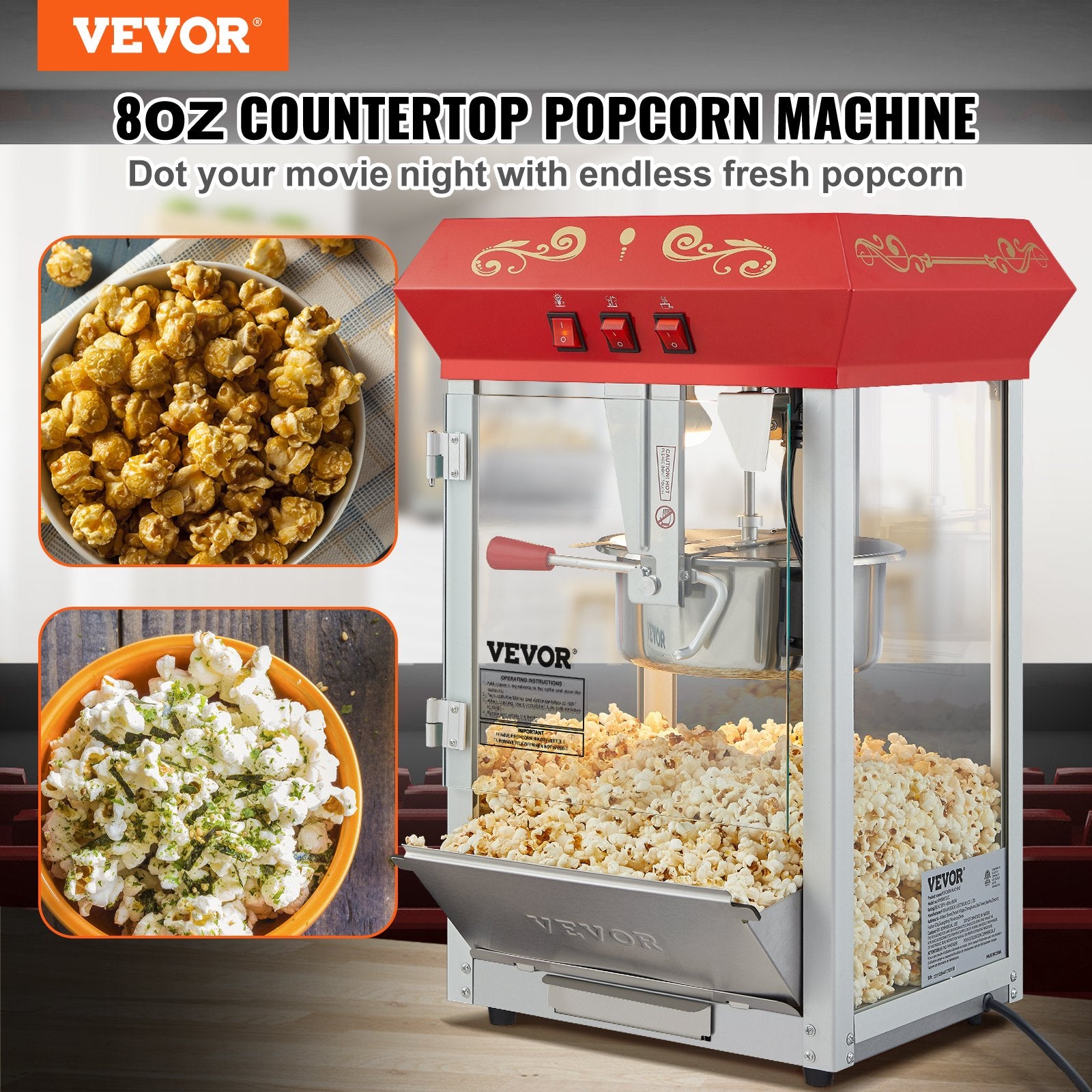Gardening Tools: VEVOR Popcorn Popper Machine Countertop Popcorn Maker 850W 8 Oz 48 Cups Red