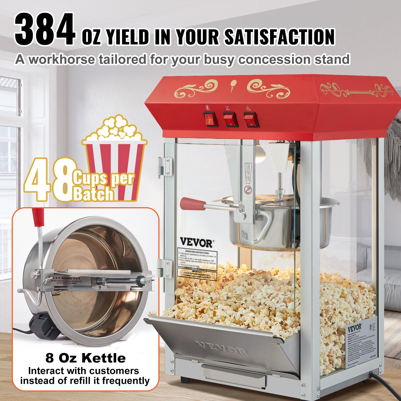 Gardening Tools: VEVOR Popcorn Popper Machine Countertop Popcorn Maker 850W 8 Oz 48 Cups Red