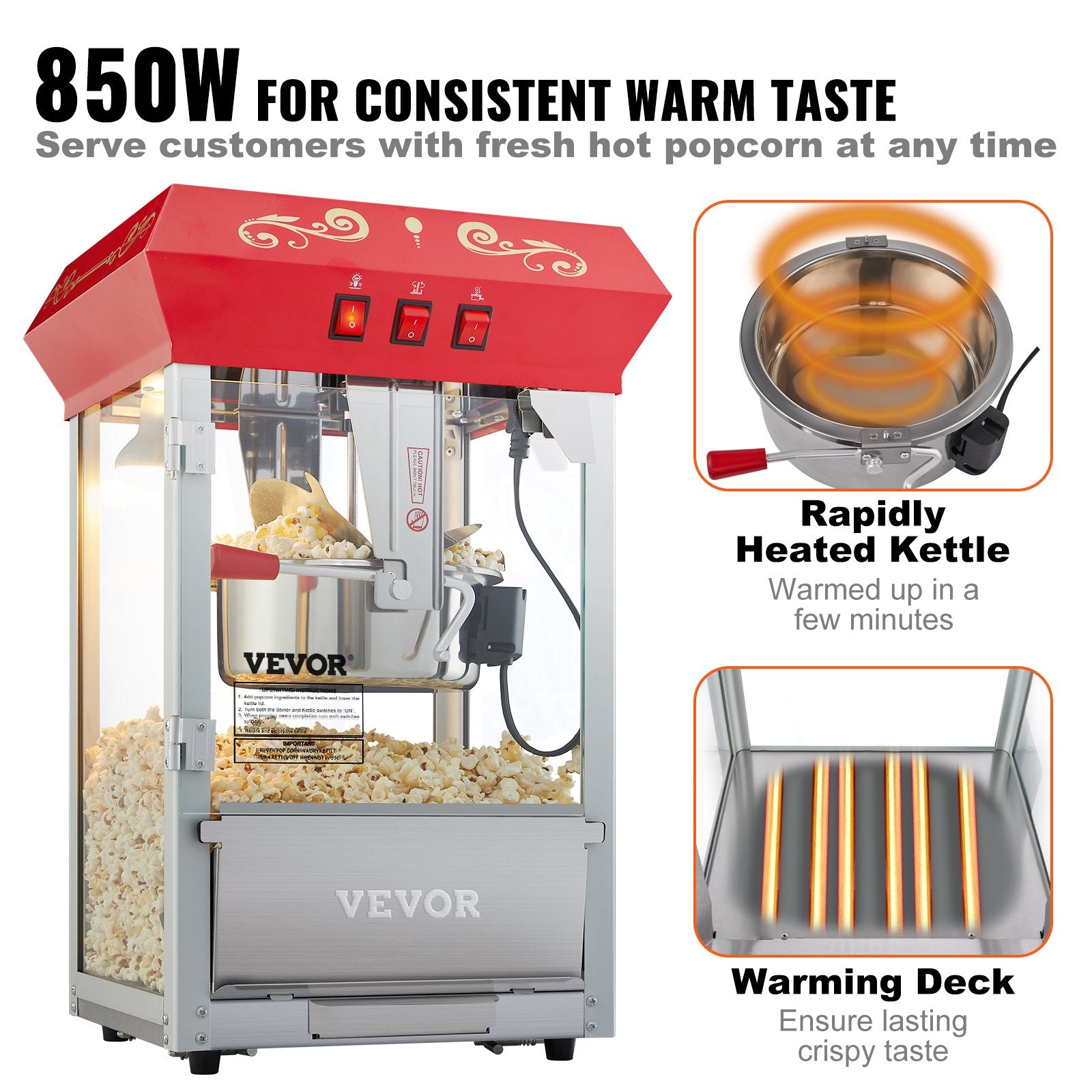 Gardening Tools: VEVOR Popcorn Popper Machine Countertop Popcorn Maker 850W 8 Oz 48 Cups Red