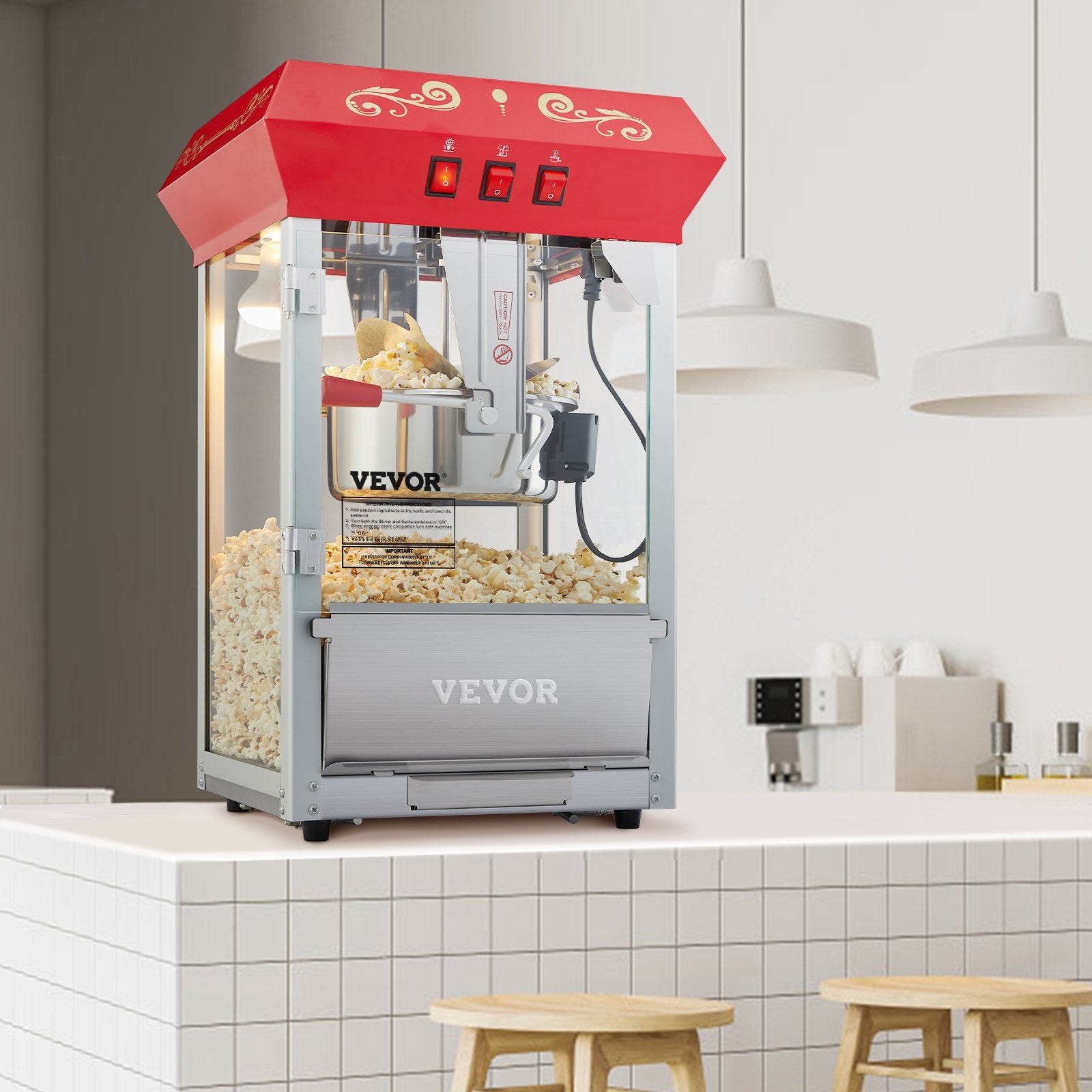 Gardening Tools: VEVOR Popcorn Popper Machine Countertop Popcorn Maker 850W 8 Oz 48 Cups Red