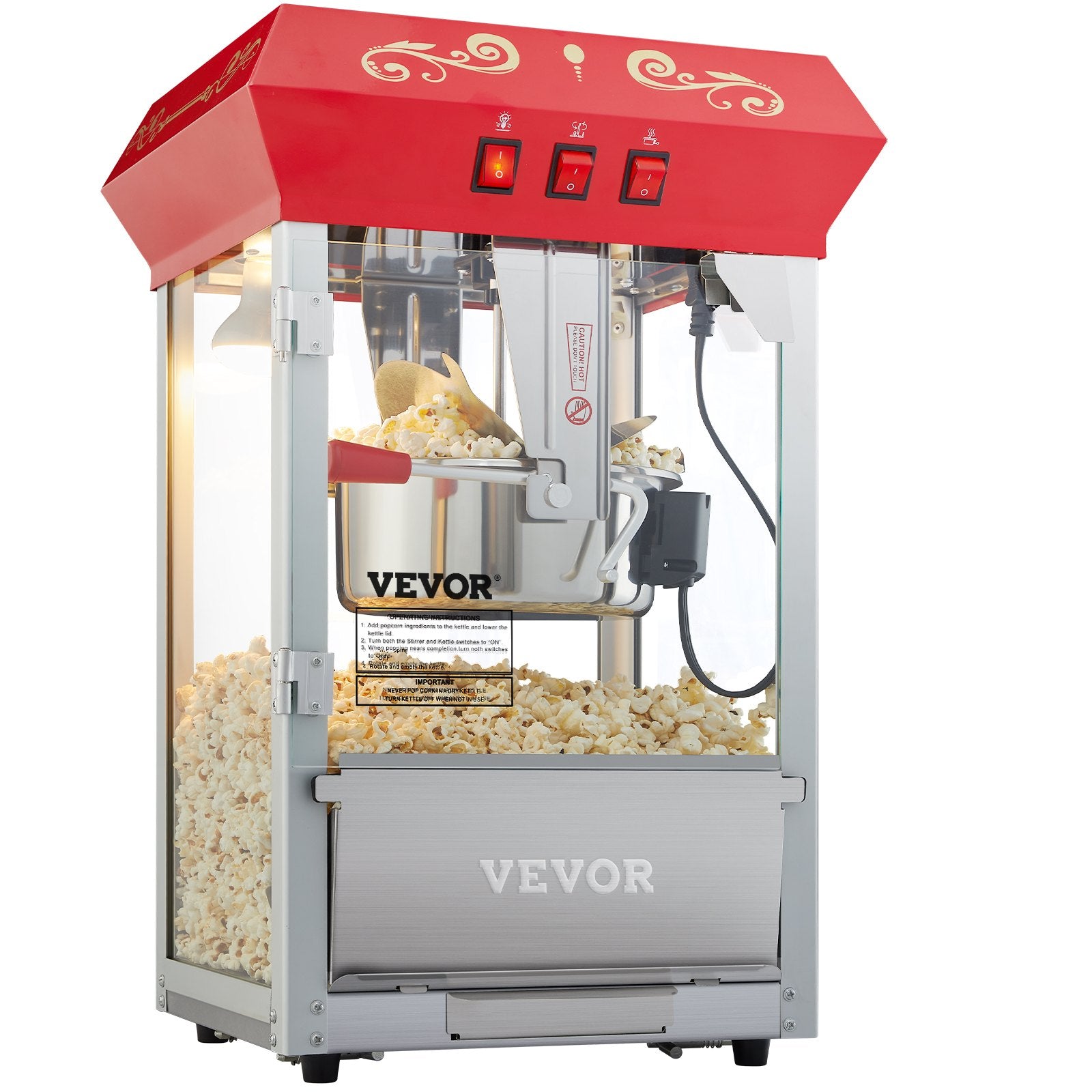 Gardening Tools: VEVOR Popcorn Popper Machine Countertop Popcorn Maker 850W 8 Oz 48 Cups Red