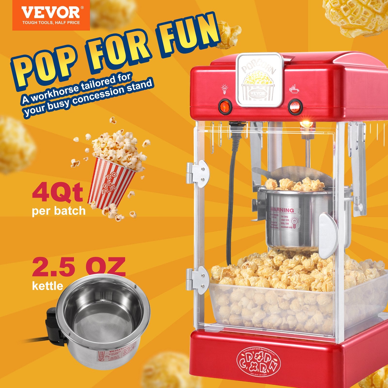 Gardening Tools: VEVOR Popcorn Popper Machine Tabletop Popcorn Maker 300W 2.5 Oz Red