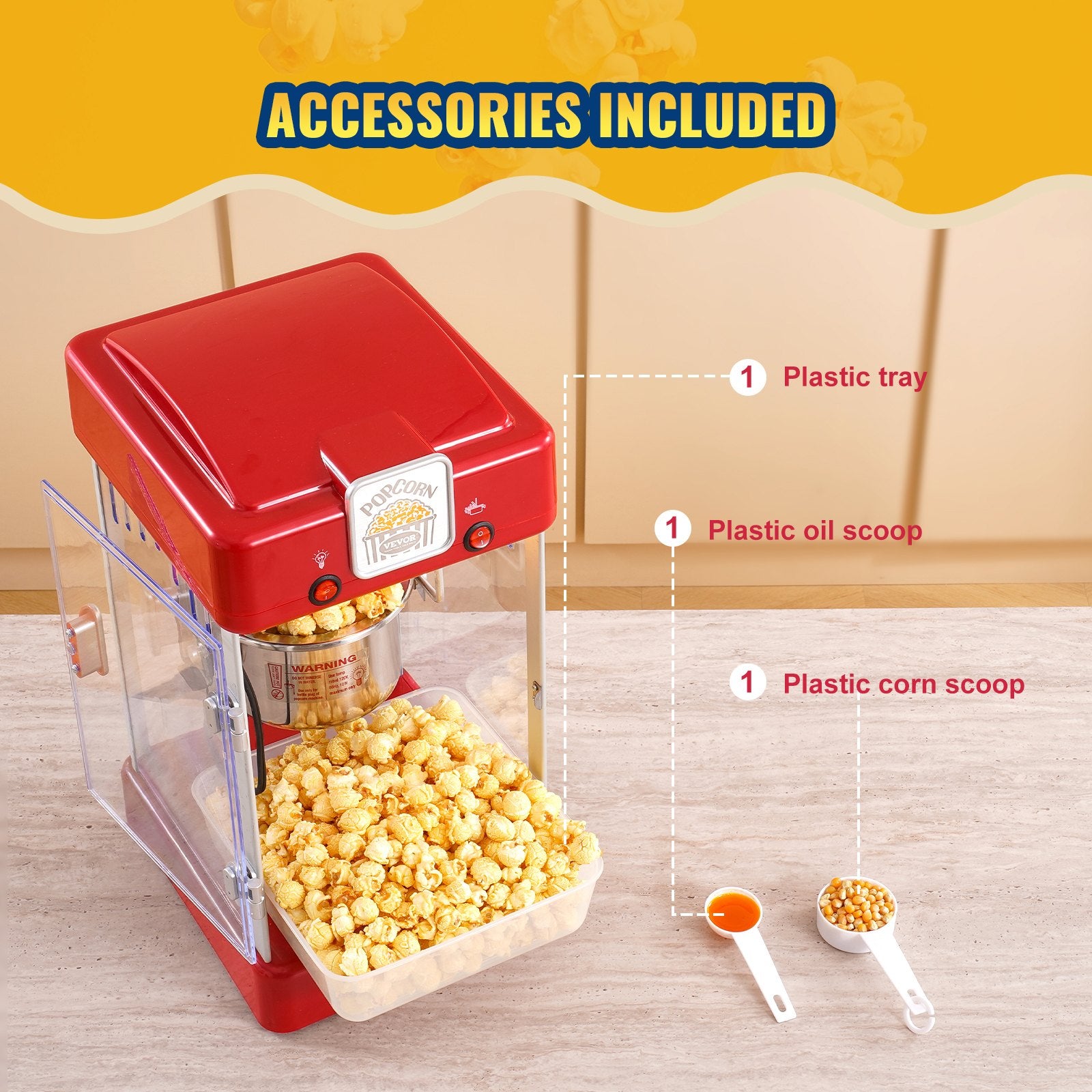 Gardening Tools: VEVOR Popcorn Popper Machine Tabletop Popcorn Maker 300W 2.5 Oz Red