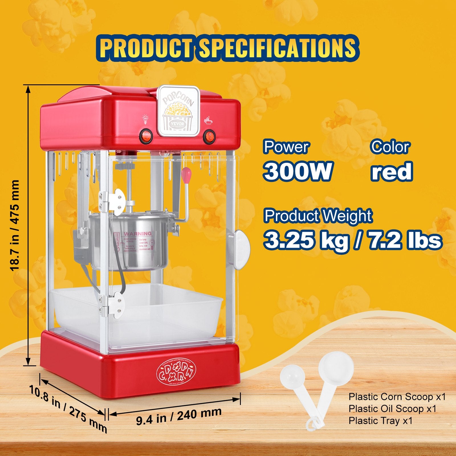 Gardening Tools: VEVOR Popcorn Popper Machine Tabletop Popcorn Maker 300W 2.5 Oz Red