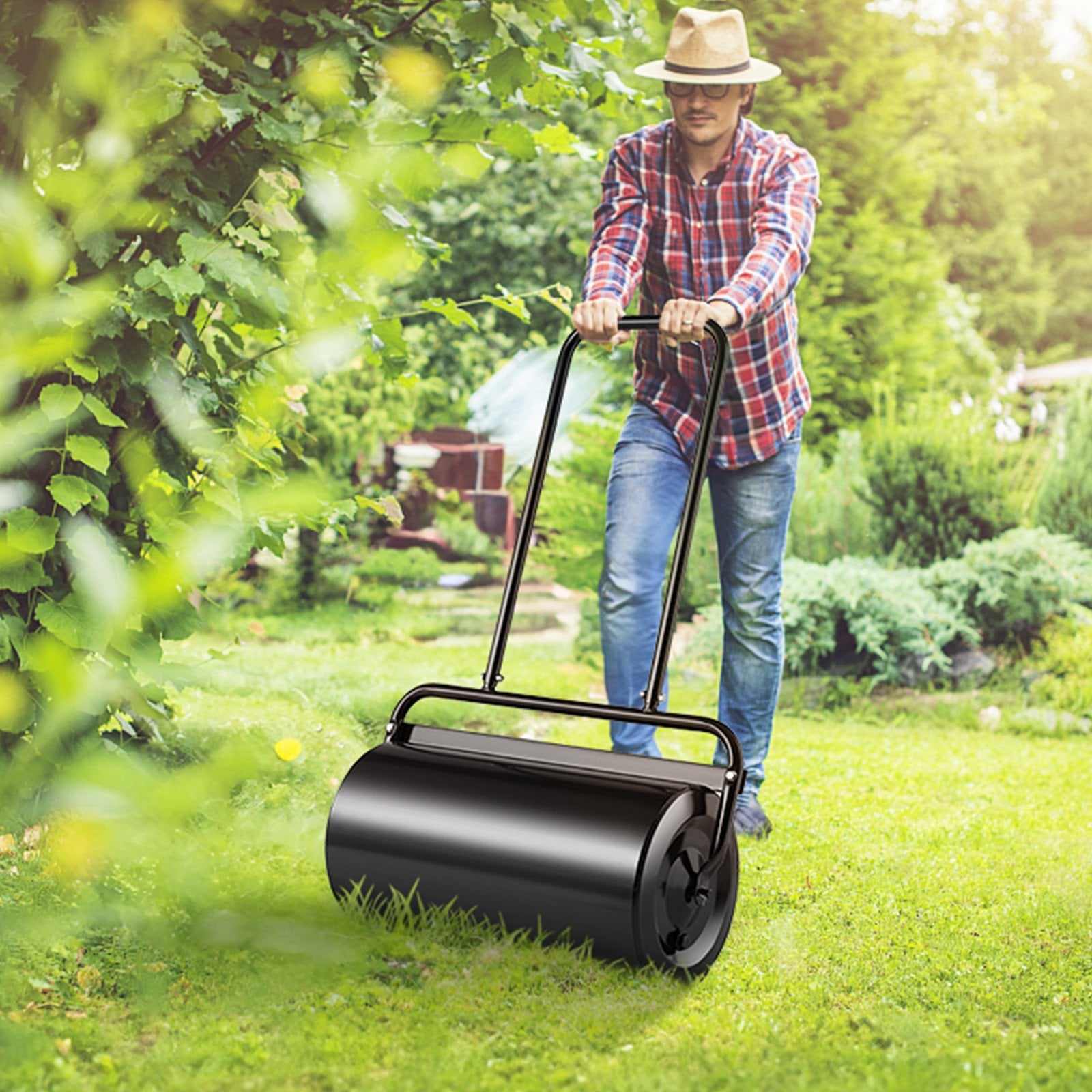 Gardening Tools: VEVOR Lawn Roller, 13 Gallon 24Inch Sand/Water Filled Yard Roller, Steel Sod Roller with Easy-turn Plug and U-Shaped Ergonomic Handle for Convenient Push and Pull, for Lawn, Garden, Farm, Park, Black
