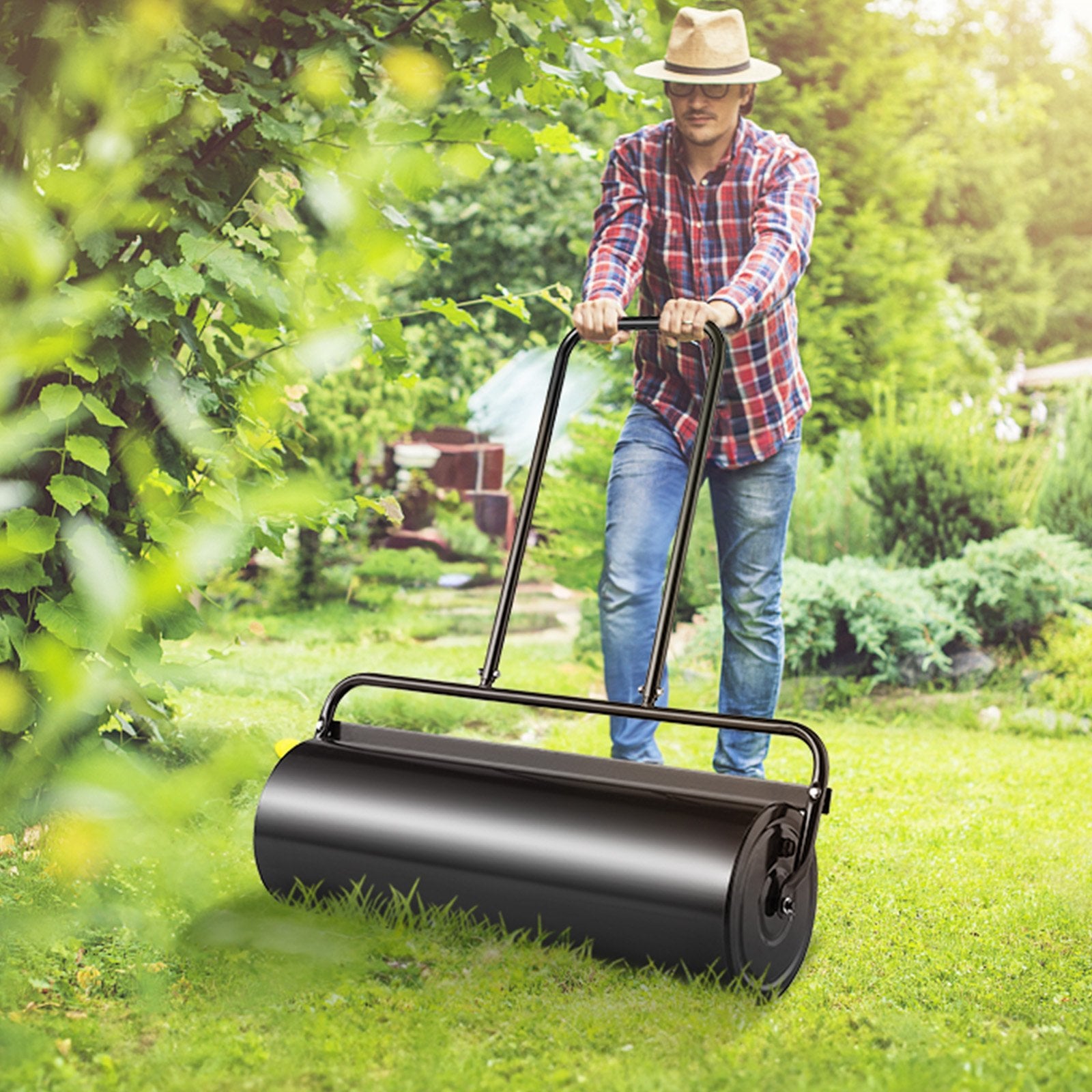Gardening Tools: VEVOR Lawn Roller, 17 Gallon 36 Inch Sand/Water Filled Yard Roller, Steel Sod Roller with Easy-turn Plug and U-Shaped Ergonomic Handle for Convenient Push and Pull, for Lawn, Garden, Farm, Park, Black