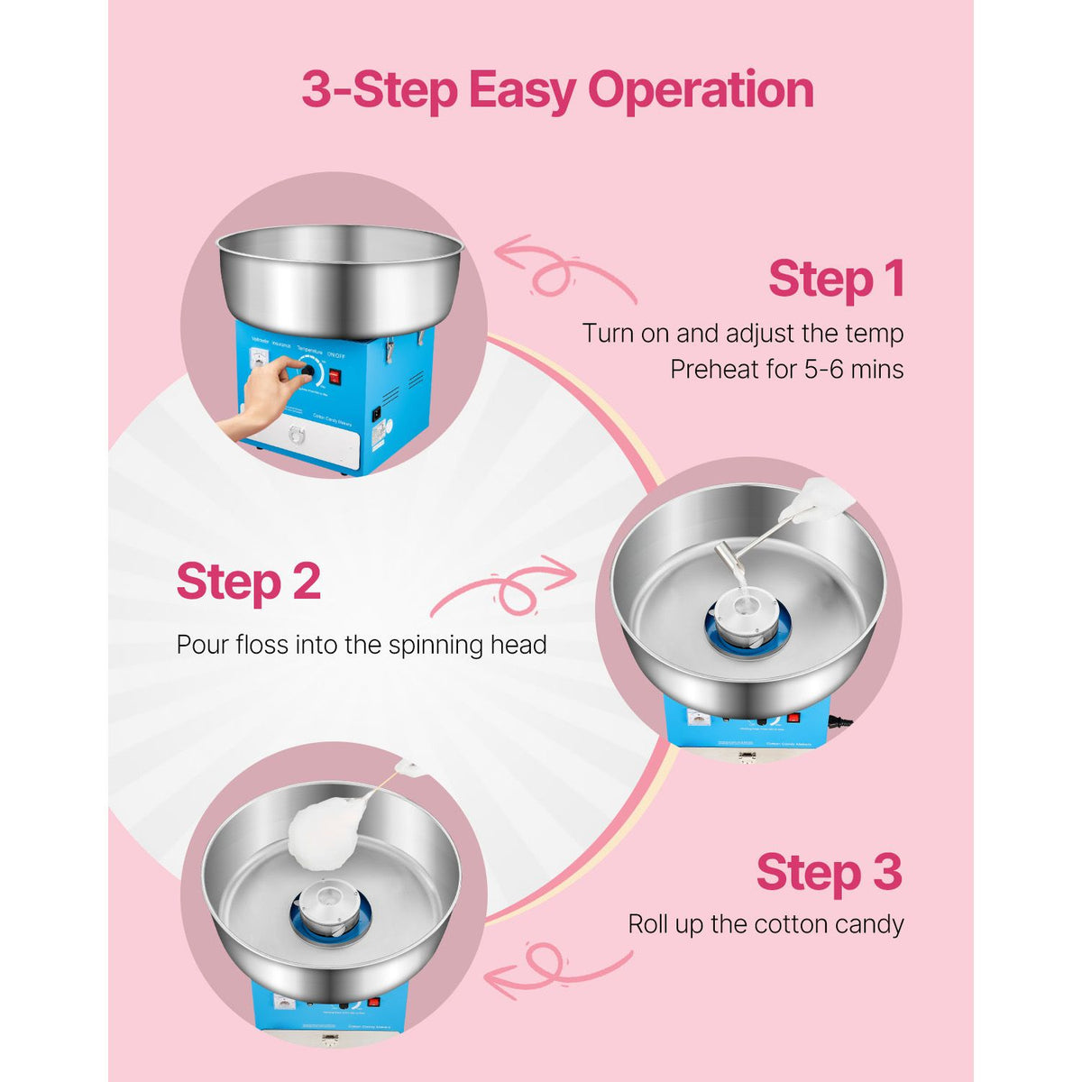 Electric Cotton Candy Machine, 1000W Commercial Candy Floss Maker with 52cm in Stainless Steel Bowl, Sugar Scoop, and Drawer, Easy Home Use, Perfect for Kids Birthday, Family Party, Blue