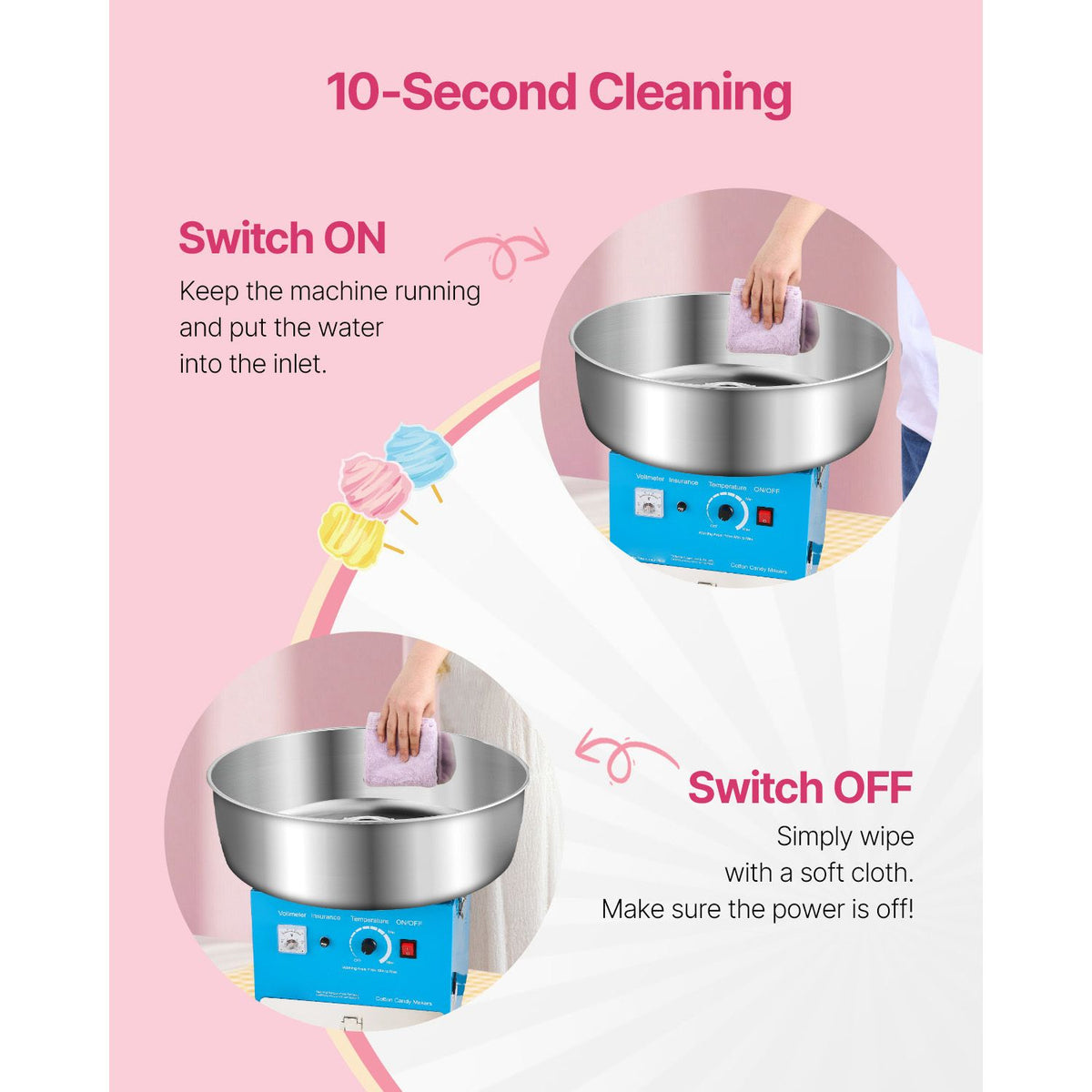 Electric Cotton Candy Machine, 1000W Commercial Candy Floss Maker with 52cm in Stainless Steel Bowl, Sugar Scoop, and Drawer, Easy Home Use, Perfect for Kids Birthday, Family Party, Blue