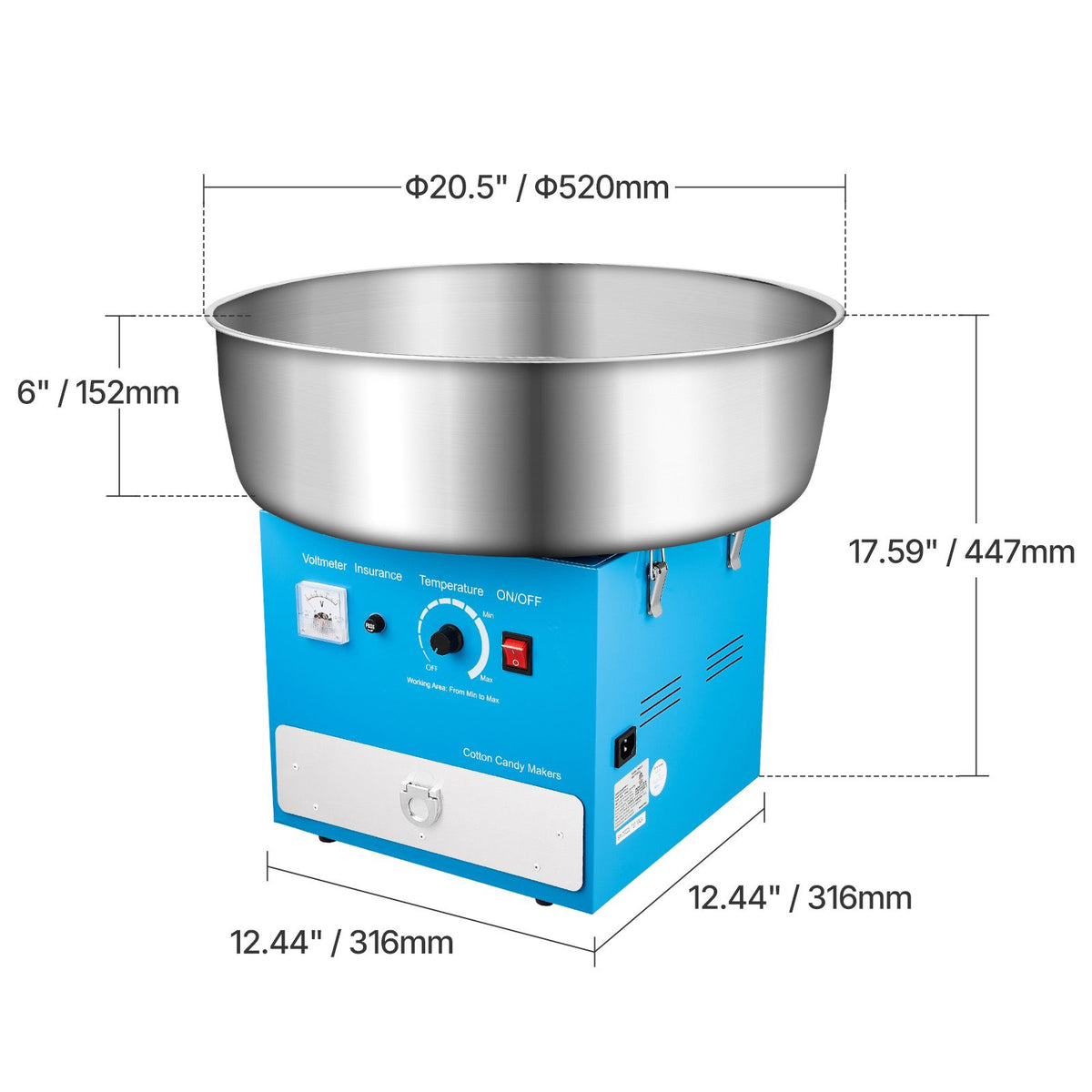 Electric Cotton Candy Machine, 1000W Commercial Candy Floss Maker with 52cm in Stainless Steel Bowl, Sugar Scoop, and Drawer, Easy Home Use, Perfect for Kids Birthday, Family Party, Blue
