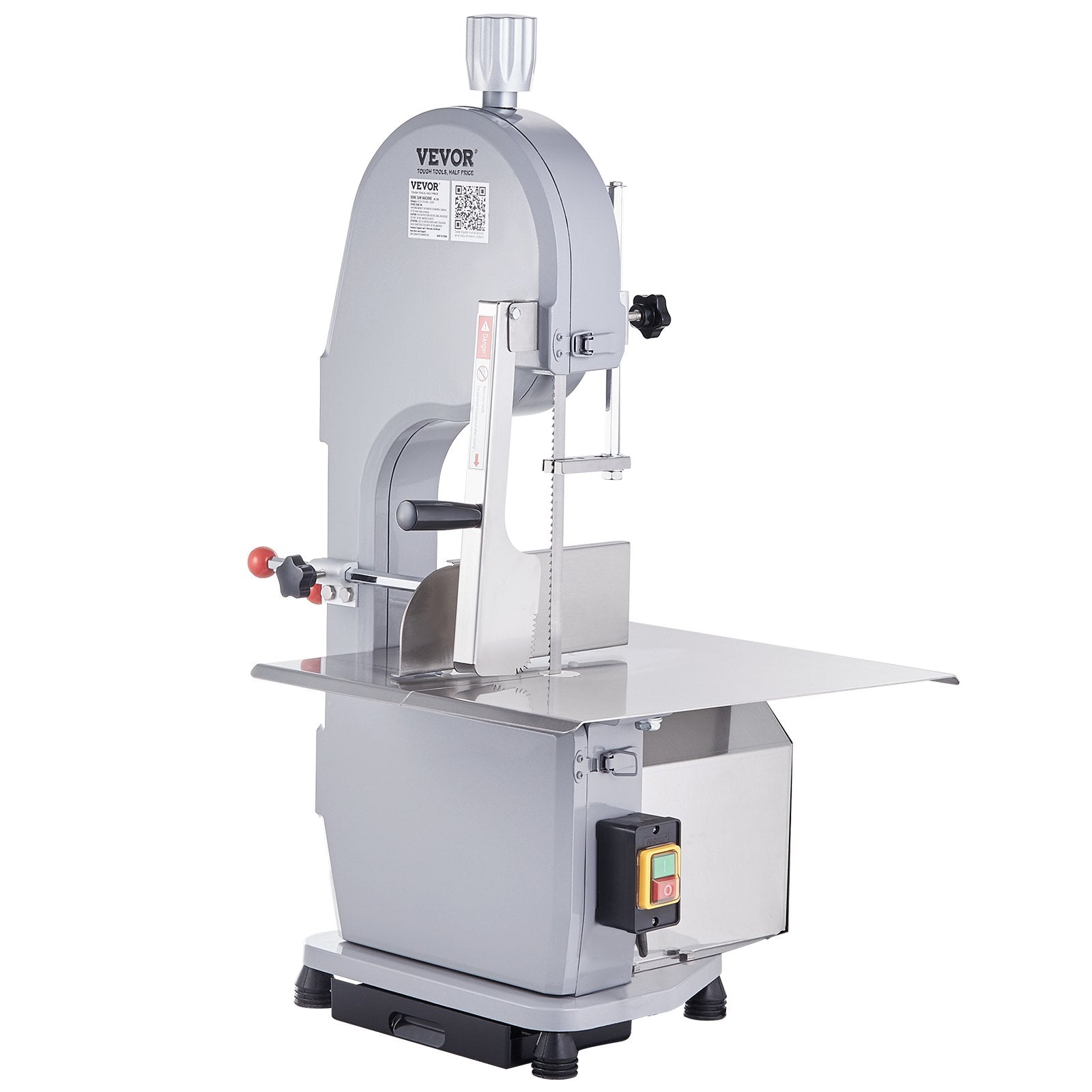 Commercial Electric Meat Bandsaw, 1100W Stainless Steel Countertop Bone Sawing Machine, Workbeach 19.3" x 15", 0.16-7.9 Inch Cutting Thickness, Frozen Meat Cutter with 6 Blades for Rib Pork Beef