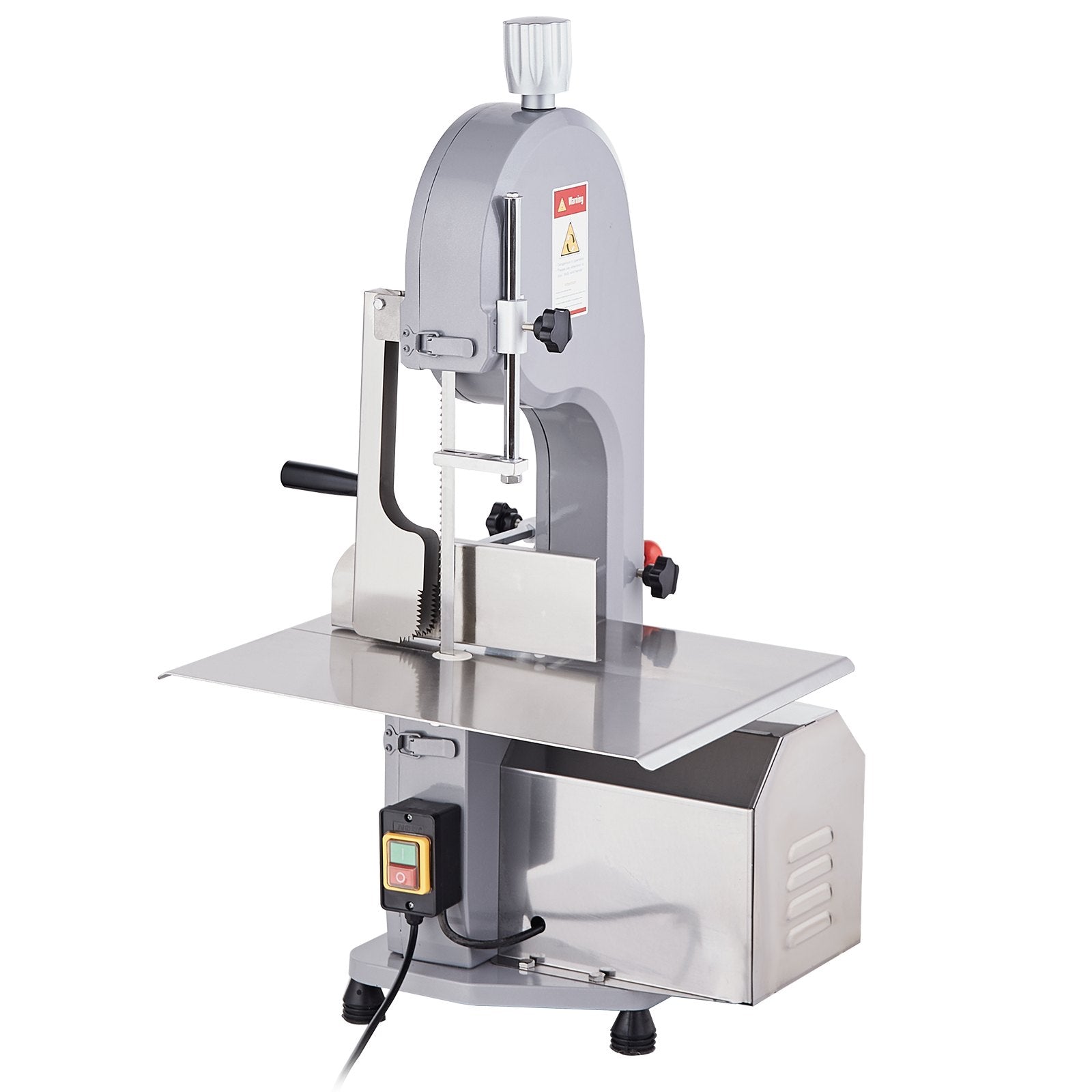 Commercial Electric Meat Bandsaw, 1100W Stainless Steel Countertop Bone Sawing Machine, Workbeach 19.3" x 15", 0.16-7.9 Inch Cutting Thickness, Frozen Meat Cutter with 6 Blades for Rib Pork Beef