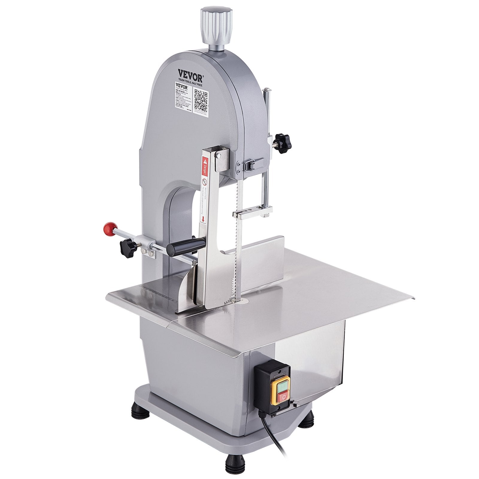 Commercial Electric Meat Bandsaw, 1100W Stainless Steel Countertop Bone Sawing Machine, Workbeach 19.3" x 15", 0.16-7.9 Inch Cutting Thickness, Frozen Meat Cutter with 6 Blades for Rib Pork Beef