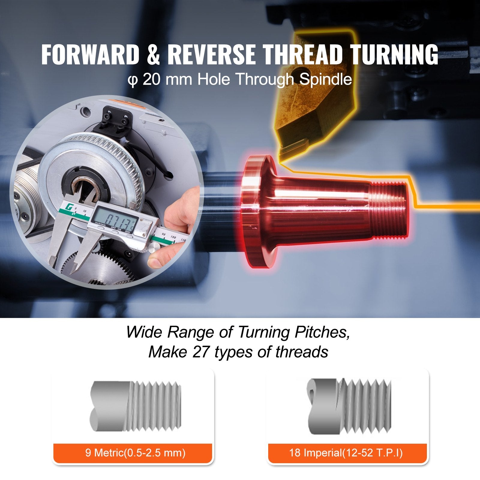 Metal Lathe Machine, 200 mm x 350 mm, Precision Benchtop Power Metal Lathe, 50-2500 RPM Continuously Variable Speed, 600W Brush Motor Metal Gears, with Tool Box for Processing Precision Parts