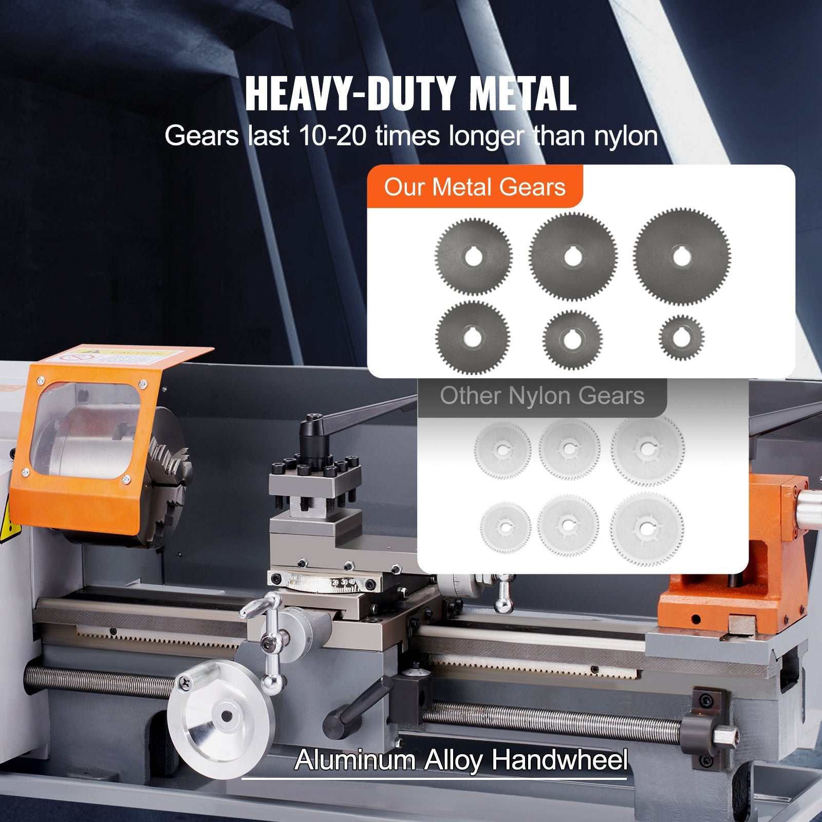Metal Lathe Machine, 200 mm x 350 mm, Precision Benchtop Power Metal Lathe, 50-2500 RPM Continuously Variable Speed, 600W Brush Motor Metal Gears, with Tool Box for Processing Precision Parts