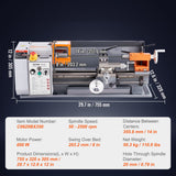 Gardening Tools: VEVOR Metal Lathe Machine, 200 mm x 350 mm, Precision Benchtop Power Metal Lathe, 50-2500 RPM Continuously Variable Speed, 600W Brush Motor Metal Gears, with Tool Box for Processing Precision Parts