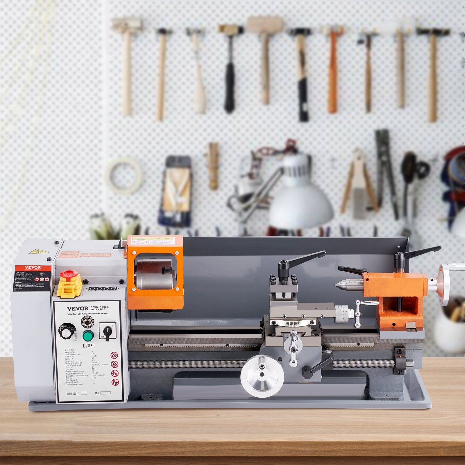 Metal Lathe Machine, 200 mm x 350 mm, Precision Benchtop Power Metal Lathe, 50-2500 RPM Continuously Variable Speed, 600W Brush Motor Metal Gears, with Tool Box for Processing Precision Parts