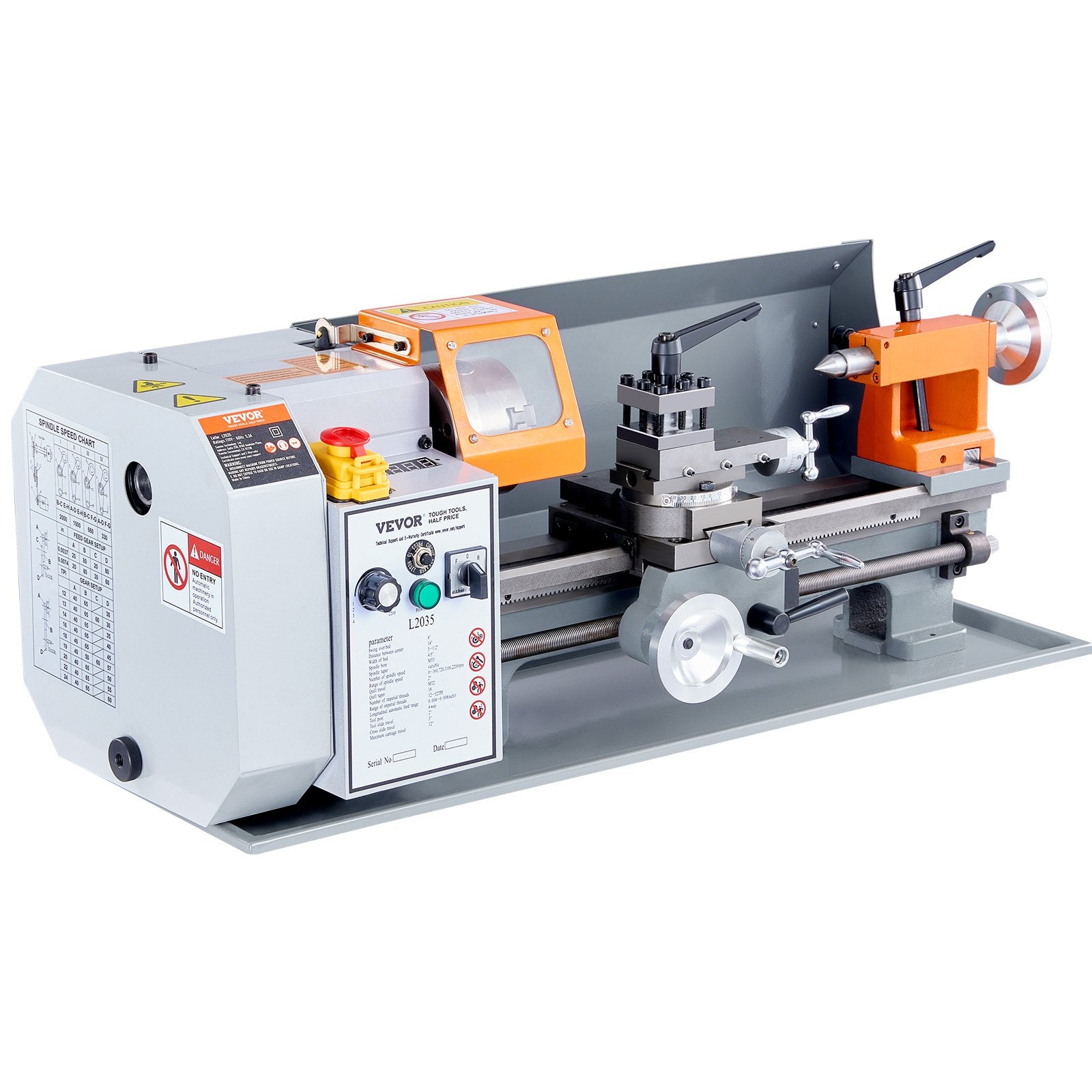 Metal Lathe Machine, 200 mm x 350 mm, Precision Benchtop Power Metal Lathe, 50-2500 RPM Continuously Variable Speed, 600W Brush Motor Metal Gears, with Tool Box for Processing Precision Parts