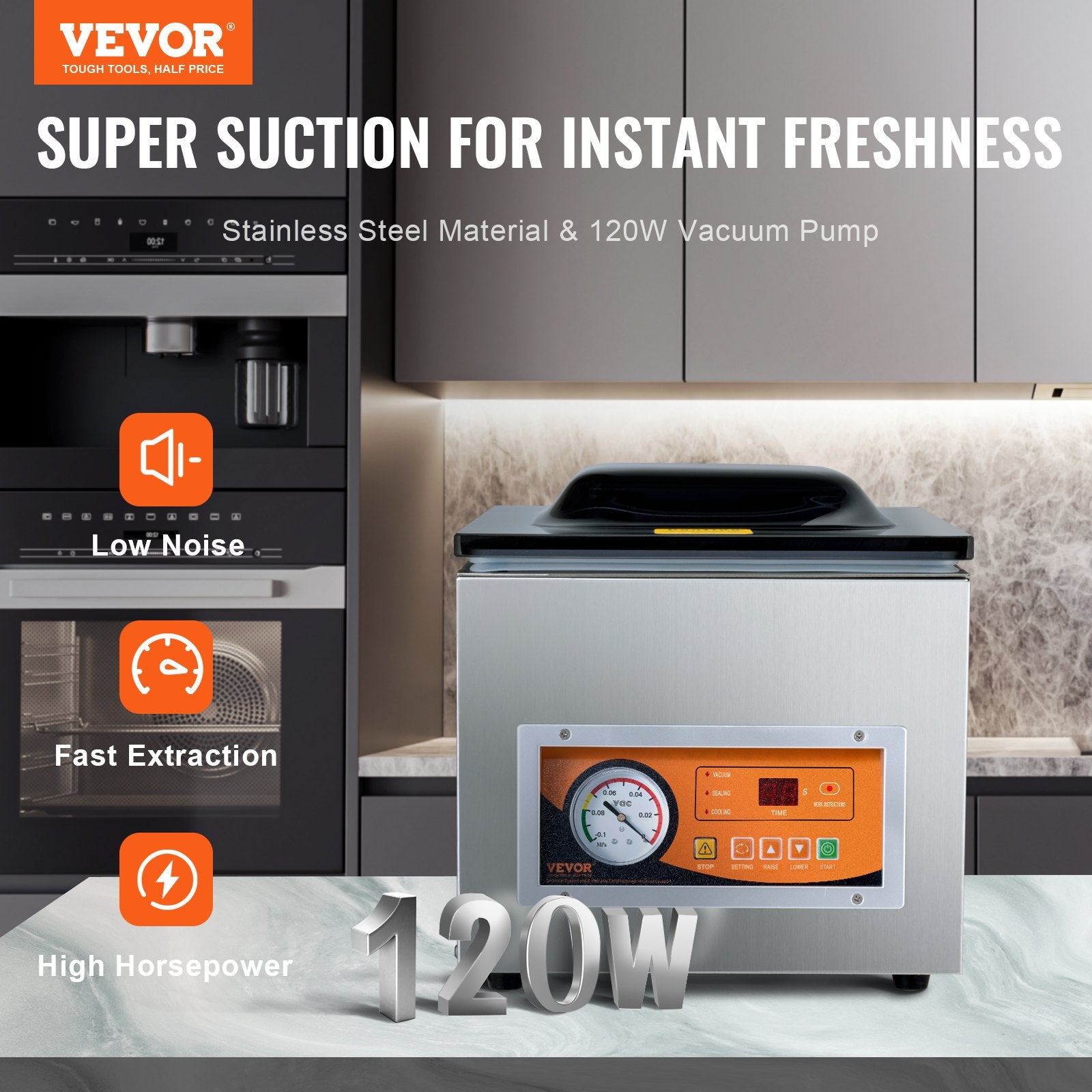 Food Storage: VEVOR Chamber Vacuum Sealer, 260W Sealing Power, Vacuum Packing Machine for Wet Foods, Meats, Marinades and More, Compact Size with 260 mm Sealing Length, Applied in Home Kitchen and Commercial Use