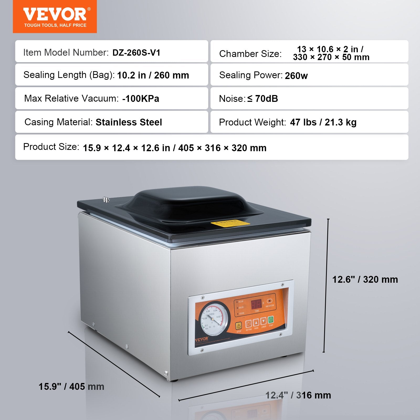 Food Storage: VEVOR Chamber Vacuum Sealer, 260W Sealing Power, Vacuum Packing Machine for Wet Foods, Meats, Marinades and More, Compact Size with 260 mm Sealing Length, Applied in Home Kitchen and Commercial Use