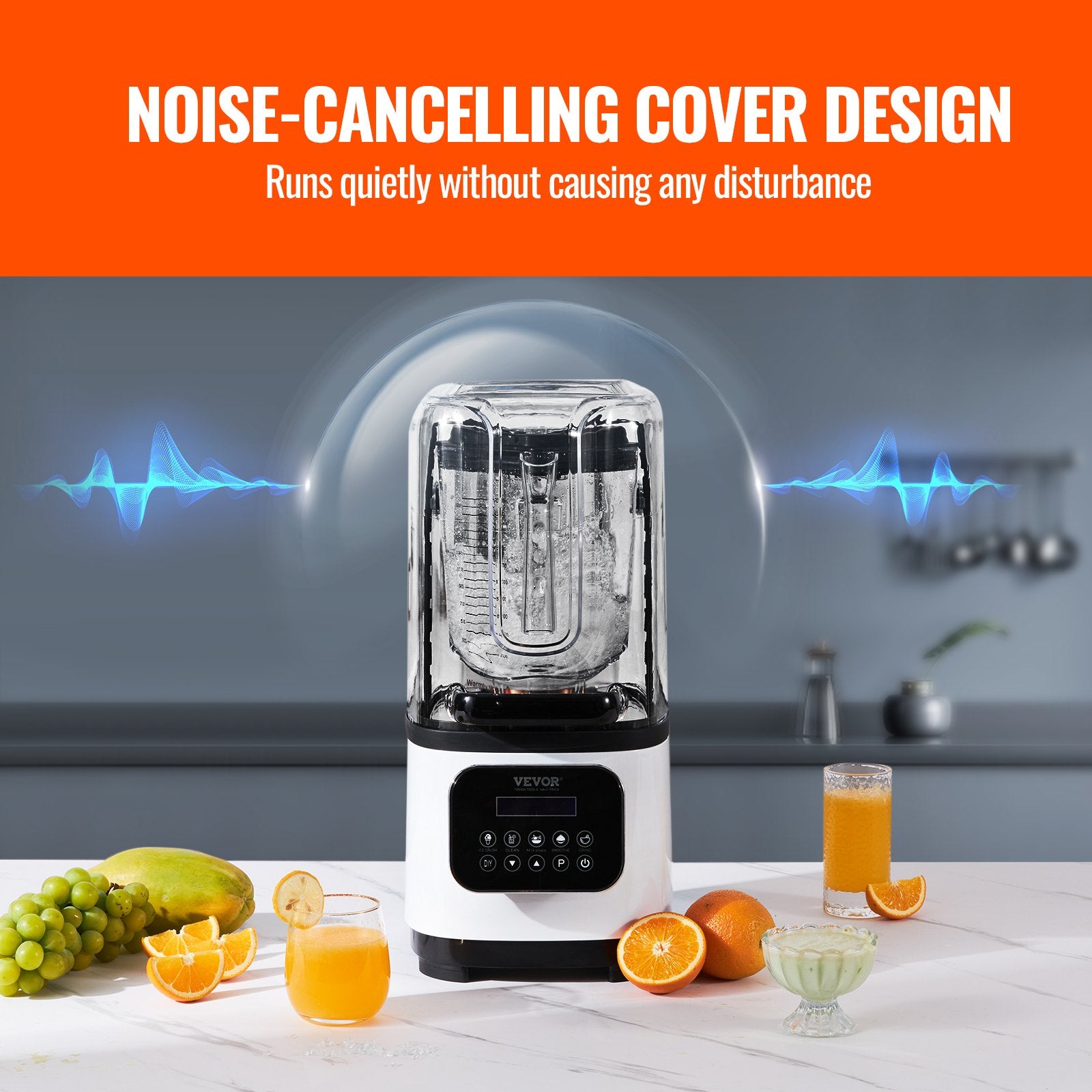 Kitchen Utensils: VEVOR Professional Blender with Shield, Commercial Countertop Blenders, 2L Jar Blender Combo, Stainless Steel 9 Speed & 5 Functions Blender, for Shakes, Smoothies, Peree, and Crush Ice, White