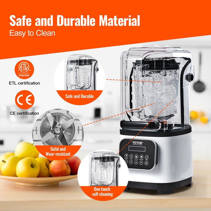 Kitchen Utensils: VEVOR Professional Blender with Shield, Commercial Countertop Blenders, 2L Jar Blender Combo, Stainless Steel 9 Speed & 5 Functions Blender, for Shakes, Smoothies, Peree, and Crush Ice, White